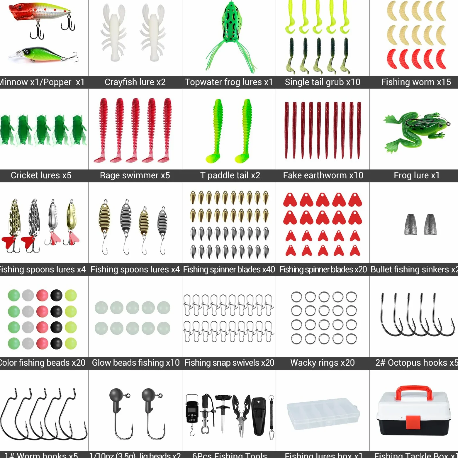Juego de señuelos de pesca, maletín de 3 estantes con accesorios, juego de pesca con cebo para trucha, perca, pesos de plomo, ganchos, pinzas de pesca, accesorios de pesca para principiantes