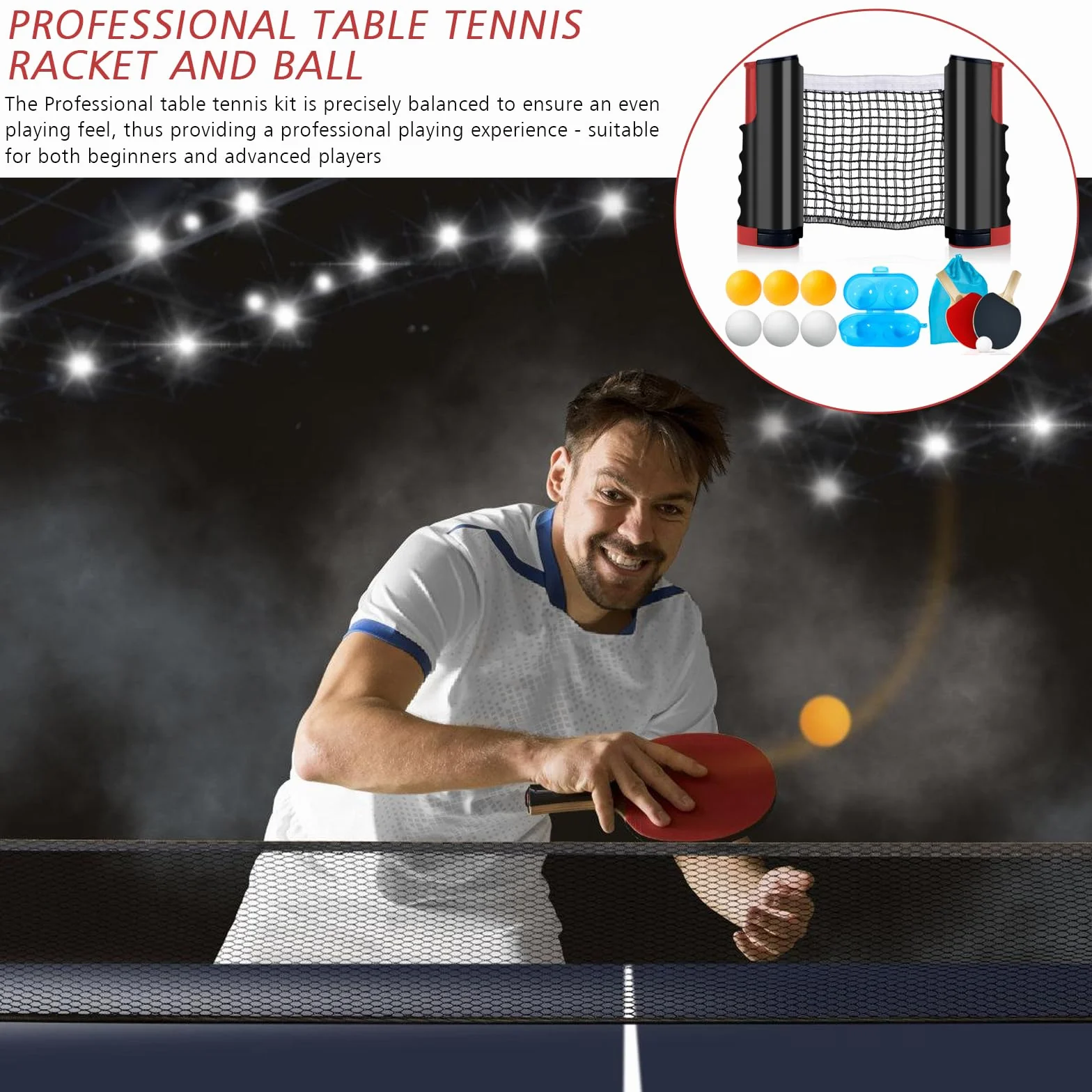 Juego de Raquetas de Ping Pong Plegables Profesional - 2 Raquetas, 6 Pelotas con Caja y Bolsa de Almacenamiento para Deportes de Interior y Exterior