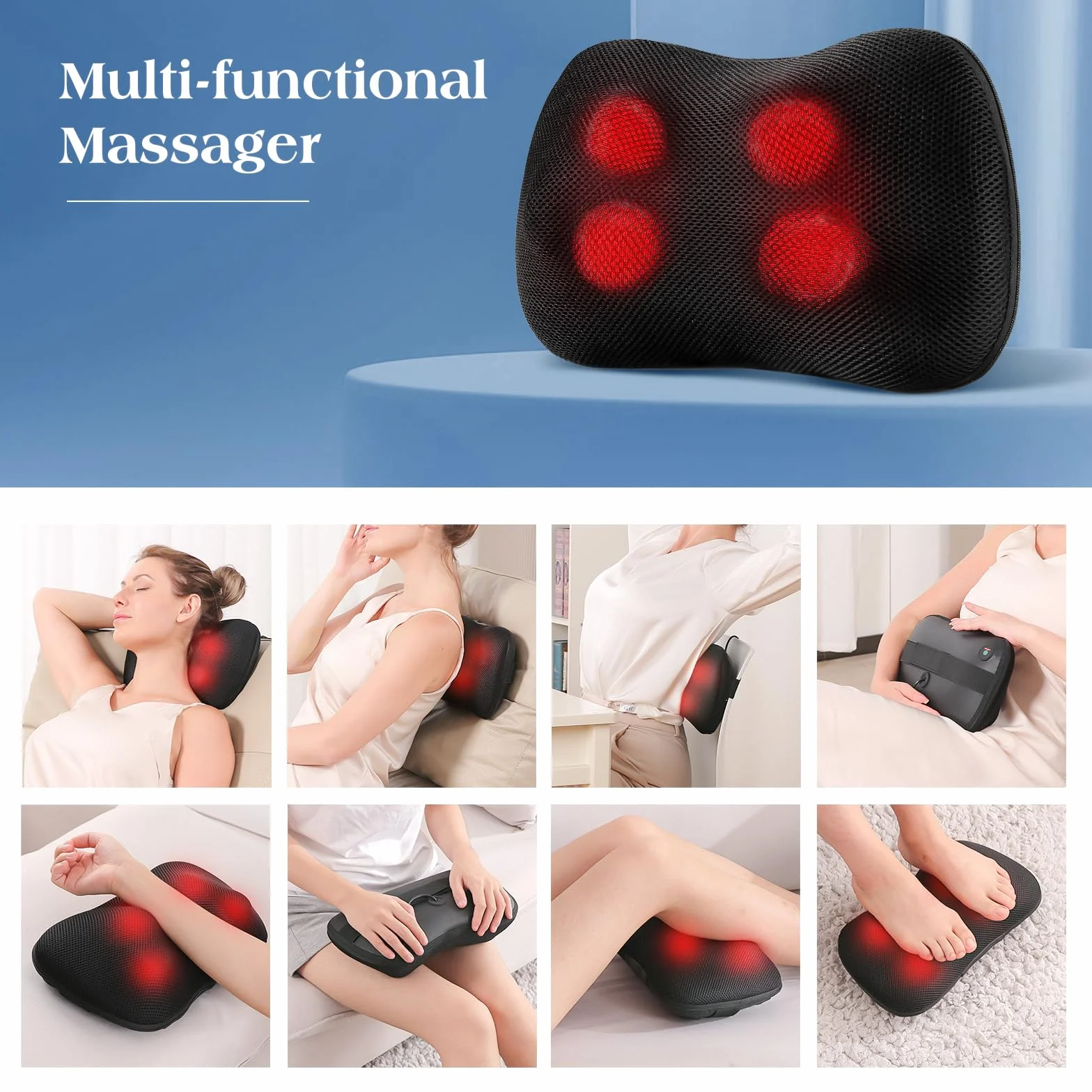 Cojín de Masaje Shiatsu Masajeador de Cuello, Hombros y Espalda, Calefacción Eléctrico 3D