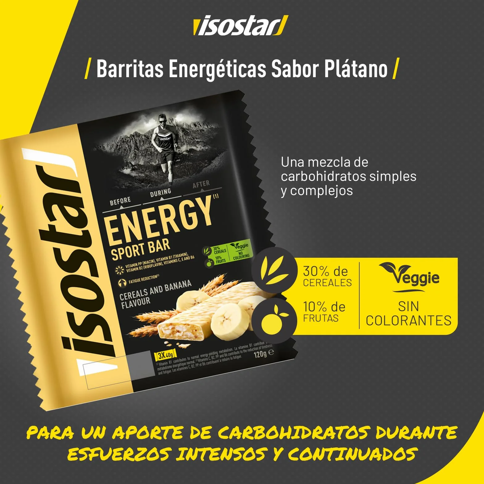 Isostar Barritas Energy Sport con Niacina Vitaminas B1 B2 C E B6 Sabor Banana 3x40gr