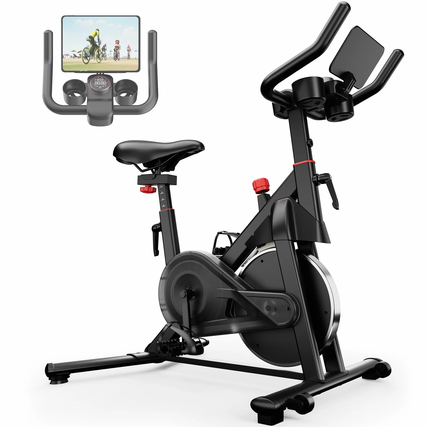 Superun Bicicleta Estática para Interior, Bicicleta Estacionaria con Resistencia Magnética Ajustable, Bicicleta Estacionaria con Pantalla LCD y App, Capacidad de Carga de 136 kg