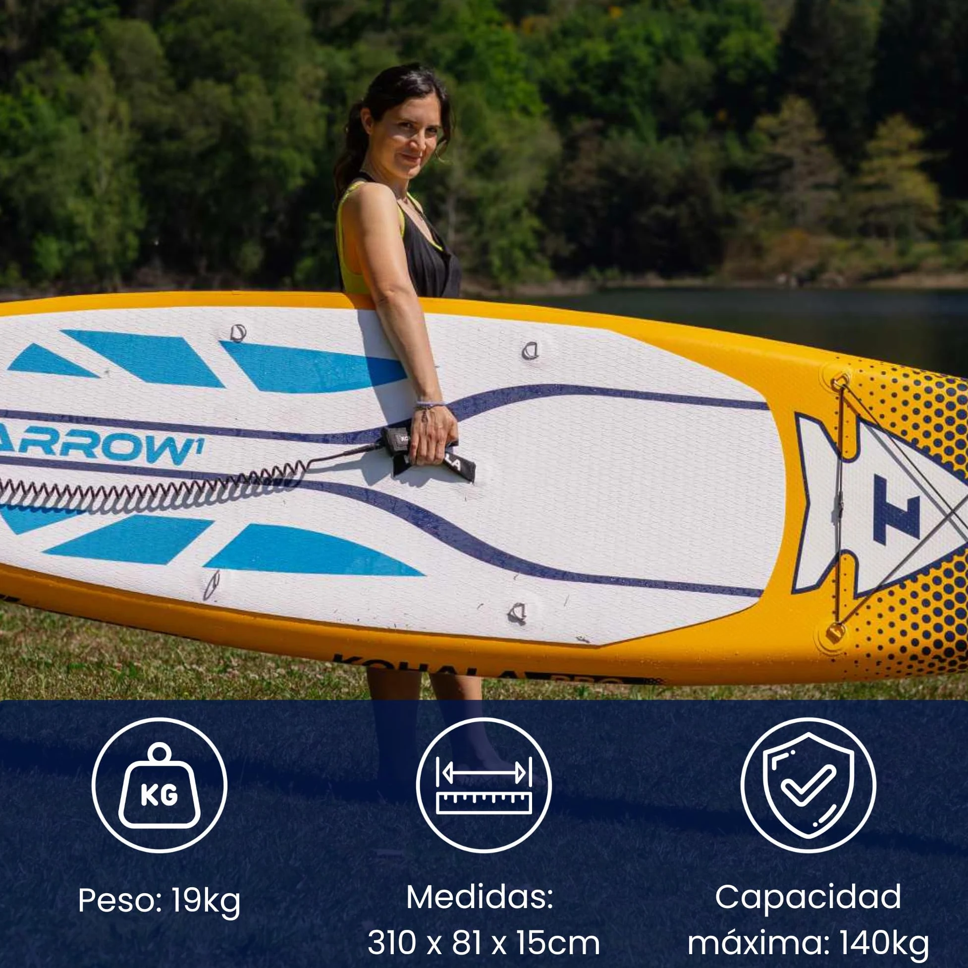 KOHALA Tabla Paddle Surf Hinchable Arrow 10’2” (310 x 81 x 15) cm | Pack Pro con Remo, Bomba Doble Acción, Mochila, Leash y Aletas | Tabla Fusion Avanzada para Adultos