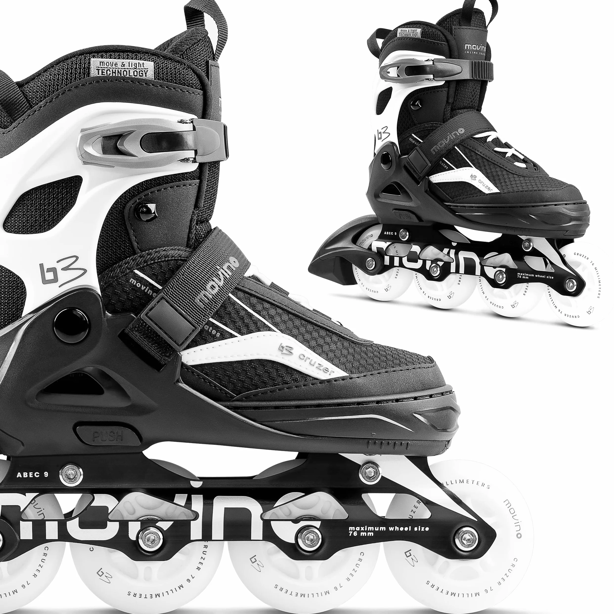 Movino Cruzer B3 | Patines Ajustables | Triple Sistema de fijación | Sistema de ventilación | ABEC-7, Ruedas Led Tecnología Move & Light