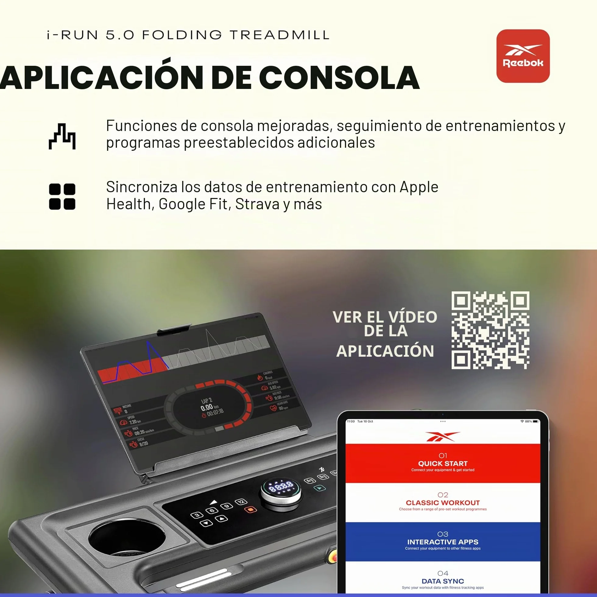Reebok Cinta de Correr i-Run 5.0 - Kinomap, Zwift - 15km/h - 120x46cm - LCD
