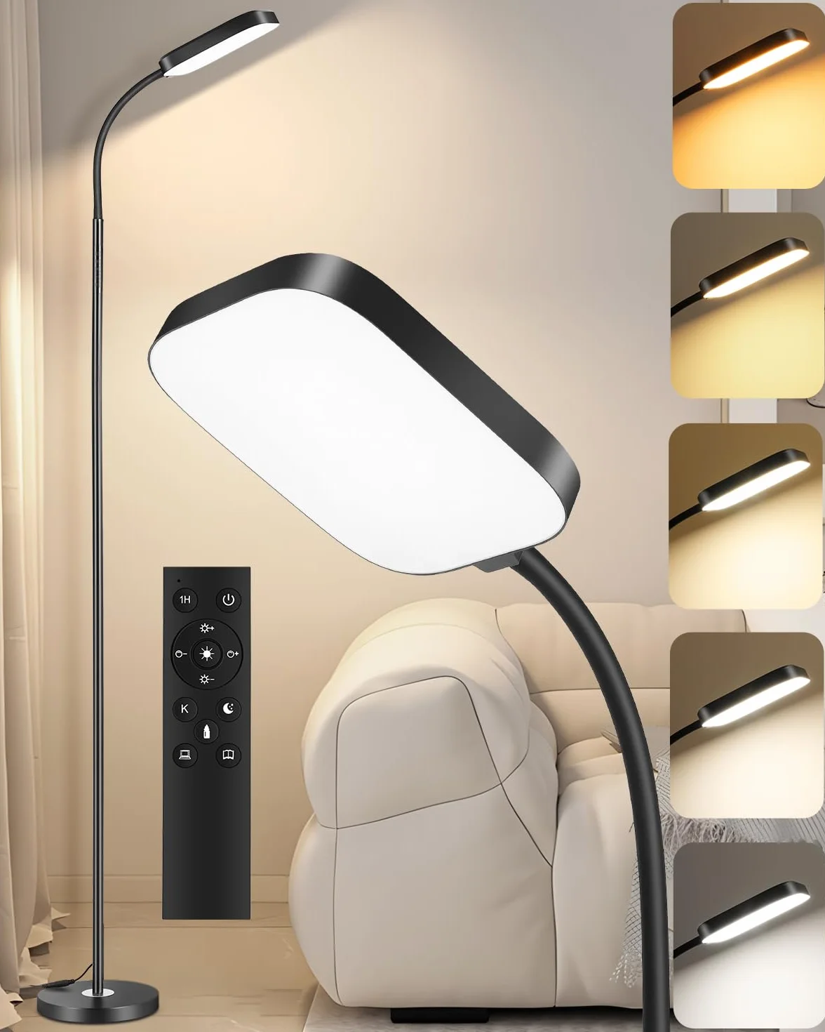 Lámpara de pie LED regulable 18W 1850 lm con mando a distancia 3000–6500K para salón