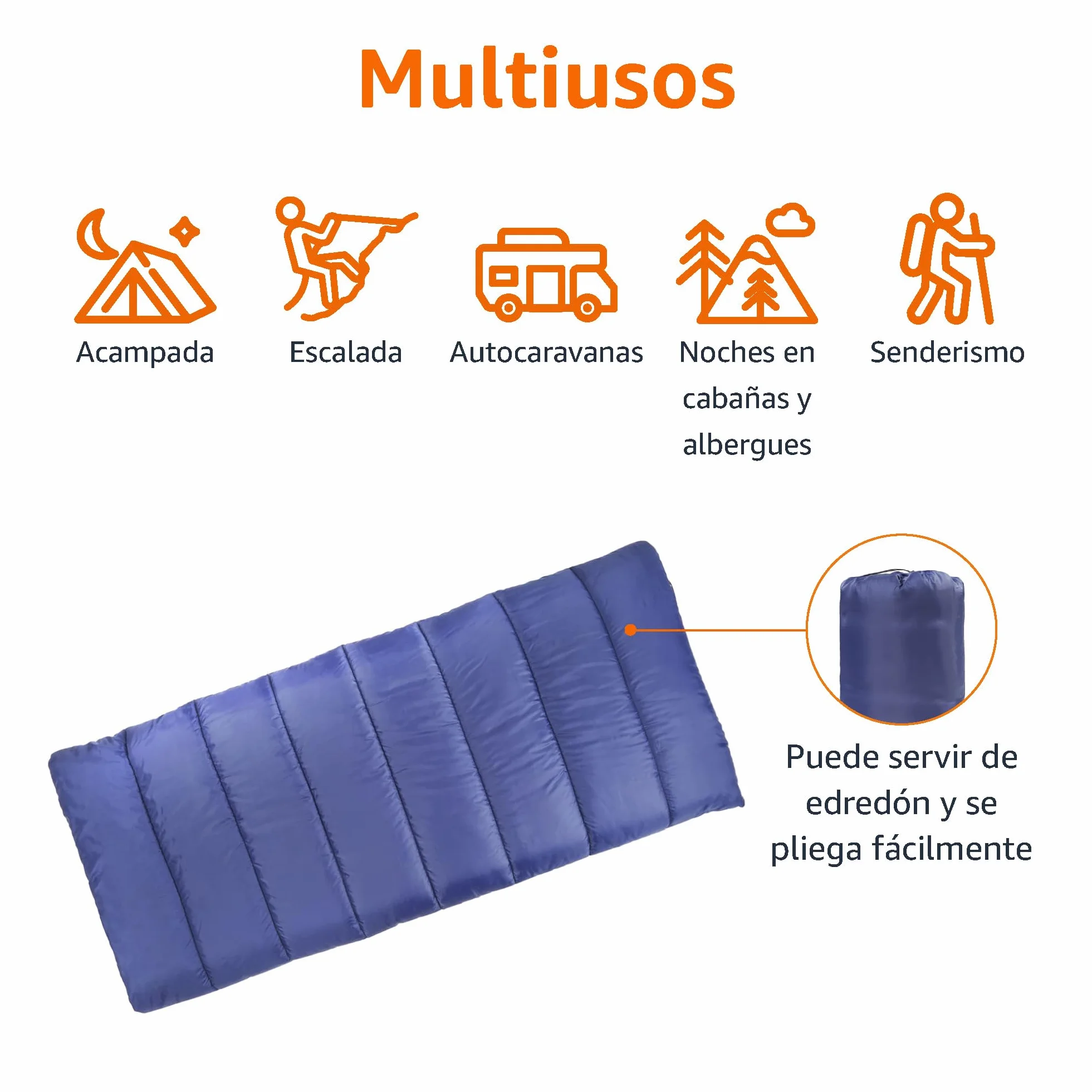 Amazon Basics Saco de Dormir Ligero, 4 Estaciones, para Clima Frío y Cálido, Camping y Senderismo, 190 x 83 cm, Azul