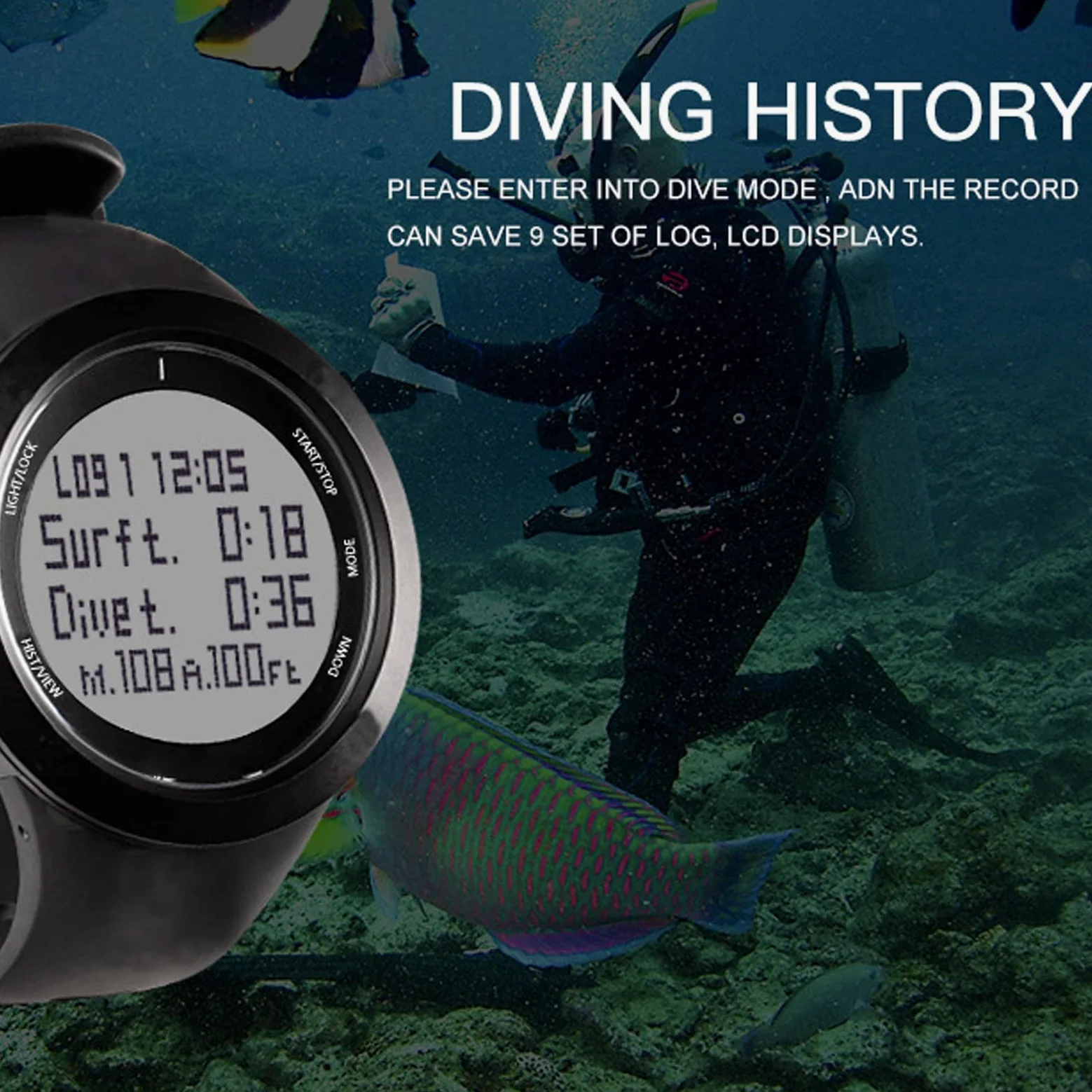 Reloj de Buceo Digital 10ATM Resistente Al Agua Temporizador de Buceo para Entusiastas del Deportes de Natación Caucho de Acero Inoxidable (Negra)