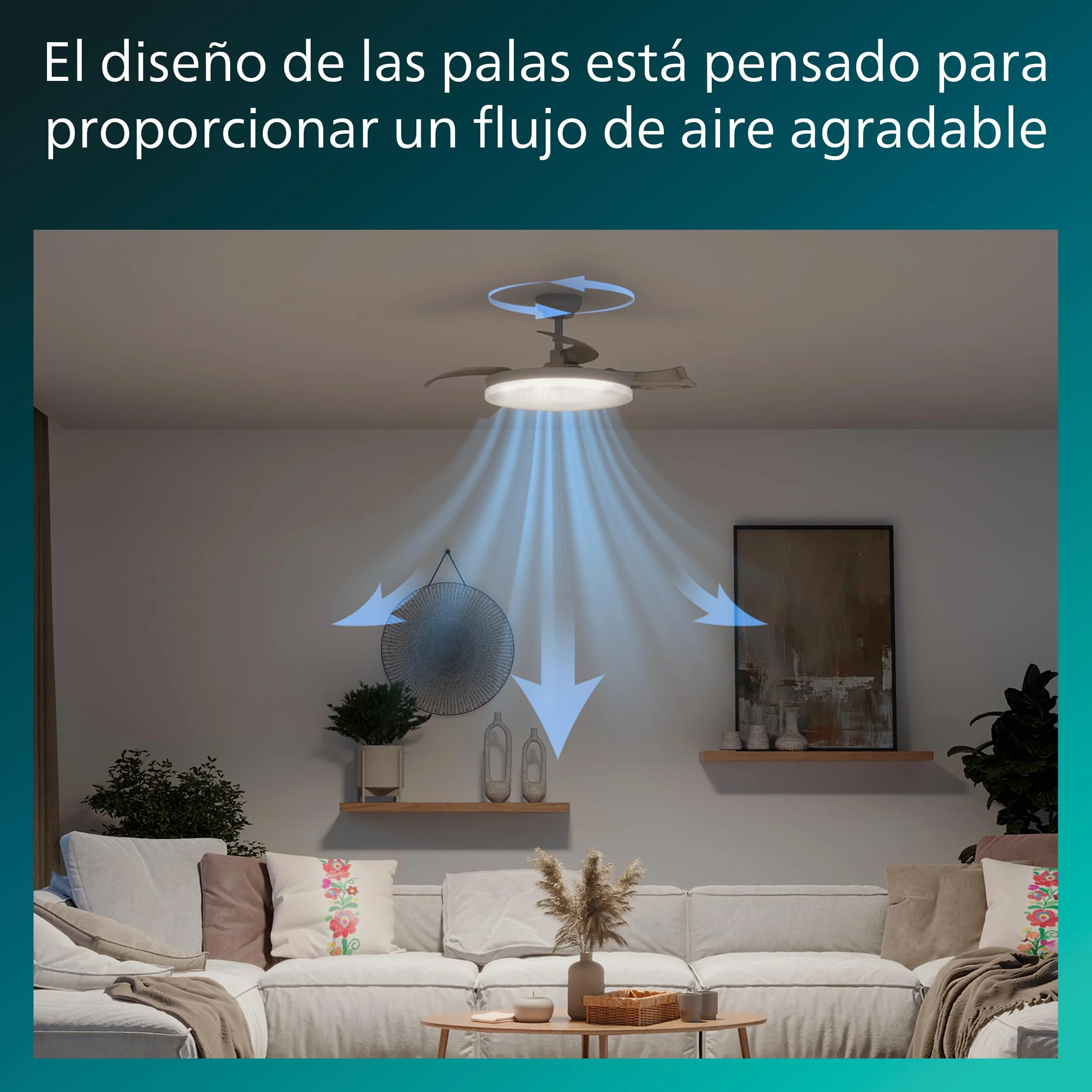Philips Lámpara de Techo con Ventilador de Aspas Retráctiles LED 106 cm 4500 Lúmenes Blanco Tres Tonos Regulable Mando a Distancia