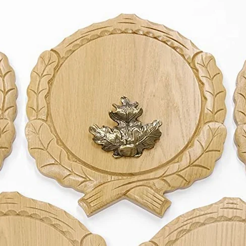 GTK Oferta 5 placas de cuña talladas de roble claro AF 19 cm con 5 hojas de roble, portada grande, cuña, tabla de especias, cartel trofeo.