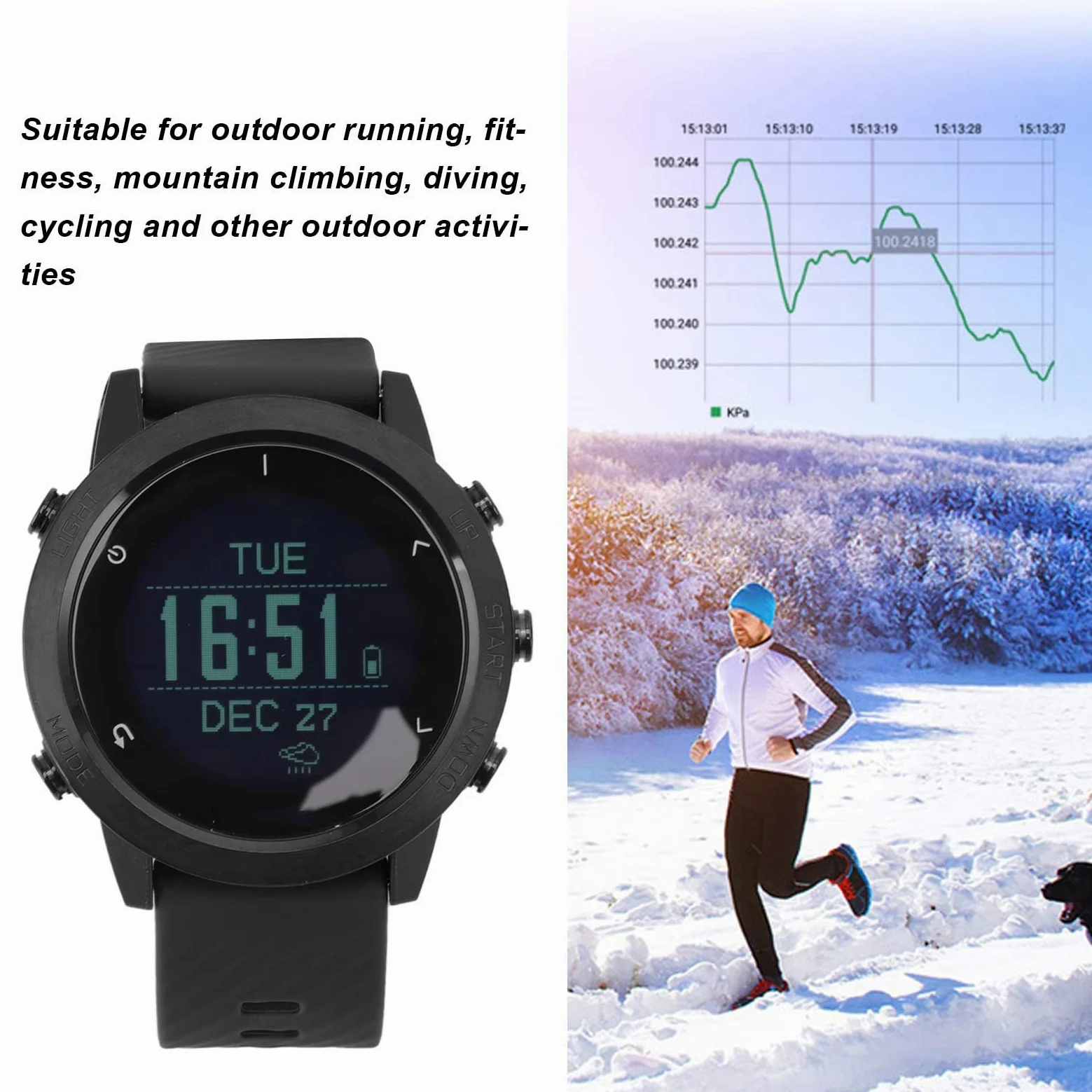Reloj de Buceo Inteligente, Reloj Deportivo Multifunción de Montañismo con Frecuencia Cardíaca, Resistente Al Agua para Correr, Ciclismo, Montañismo
