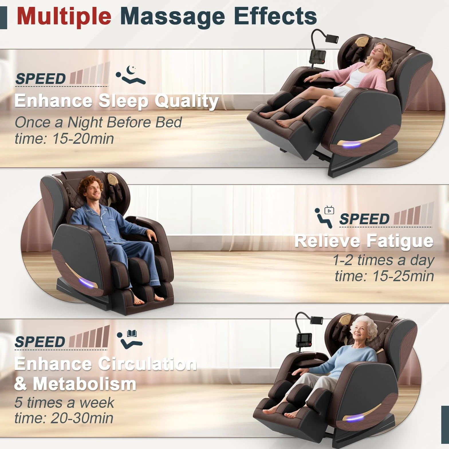Sillón de Masaje Reclinable de Cuerpo Completo con 14 Rodillos, 8 Bolsas de Aire, Calefacción y Bluetooth
