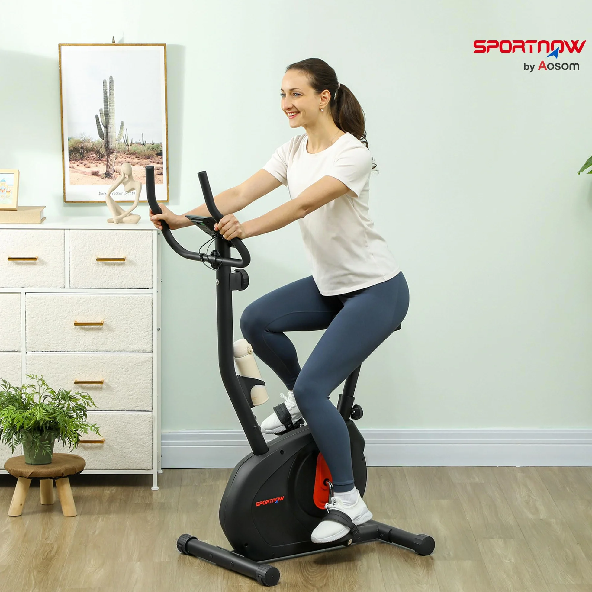 SPORTNOW Bicicleta Estática en Casa con Resistencia Magnética Ajustable Bici Estática Silenciosa con Volante Sensor de Frecuencia Asiento Regulable Pantalla LCD y Soporte de Teléfono Carga 100 kg