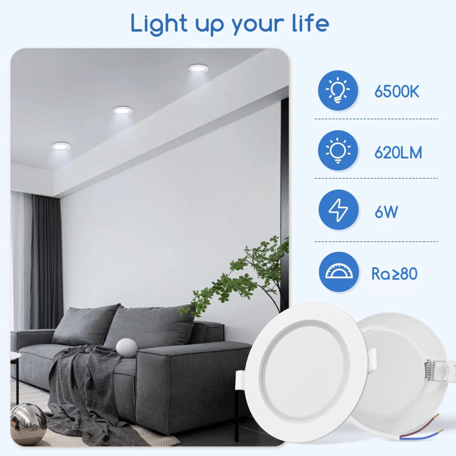 Aigostar Downlight LED Empotrable Redondo 6W 6500K Luz Blanca Fría 6 Pack