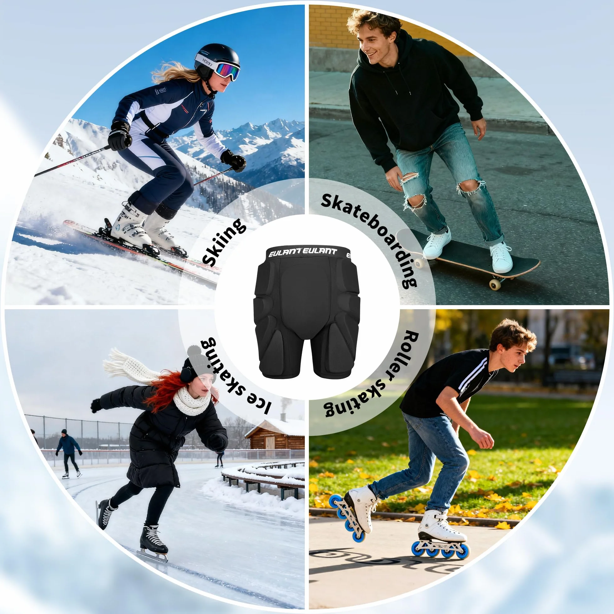 Pantalones Cortos Acolchados de Protección para Snowboard y Esquí con Almohadillas 3D para Cadera y Coxis
