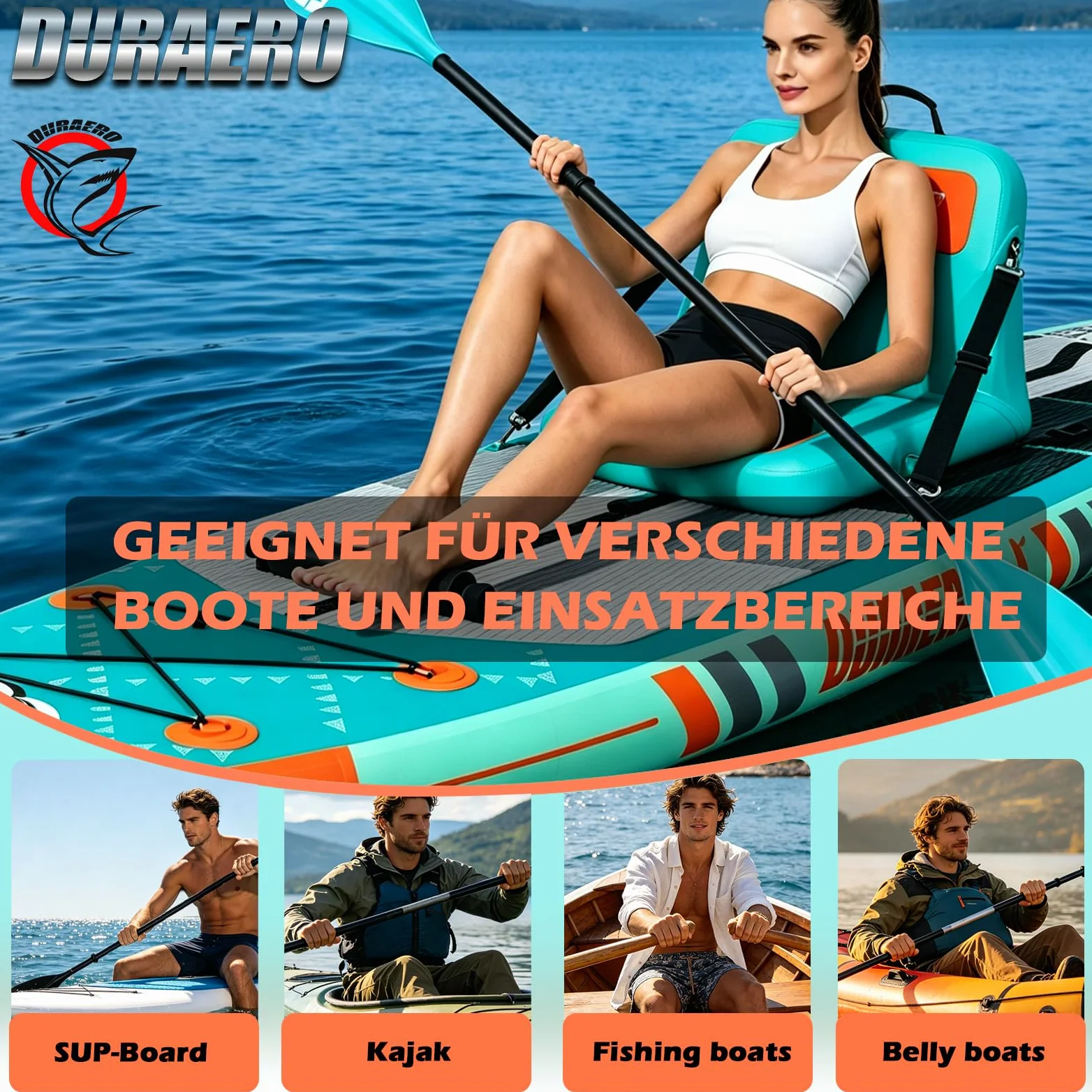 DURAERO Asiento inflable para kayak con respaldo, asiento de SUP y kayak con superficie antideslizante EVA, asiento cómodo para accesorios de tabla de paddle up