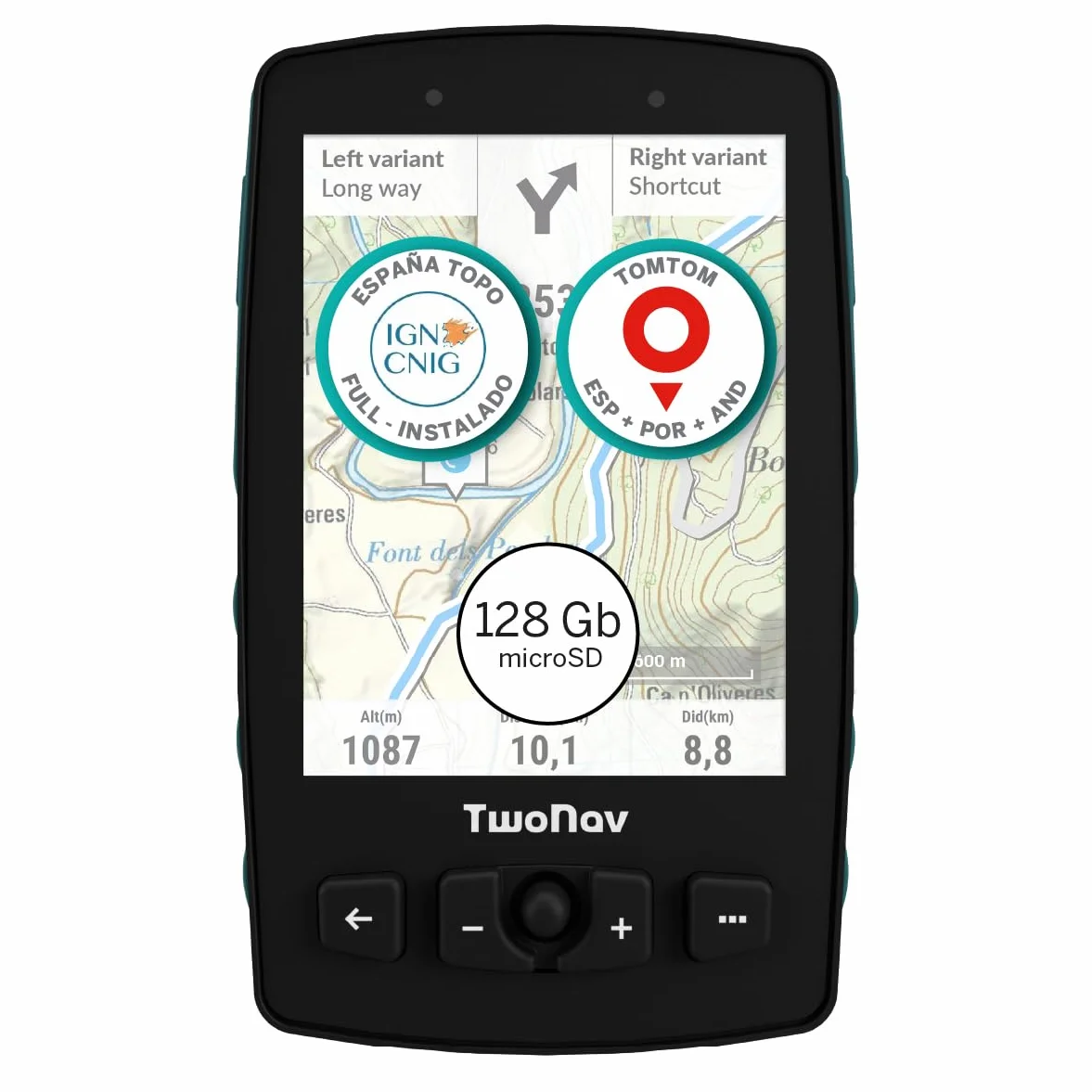TwoNav Aventura 2 Plus (32 GB) + MicroSD (128 GB) + Mapa Completo España IGN Topo 1:25.000 Instalado, GPS de Mano con Pantalla Amplia 3.7 Pulgadas, Botones y Joystick para montaña, Alpinismo