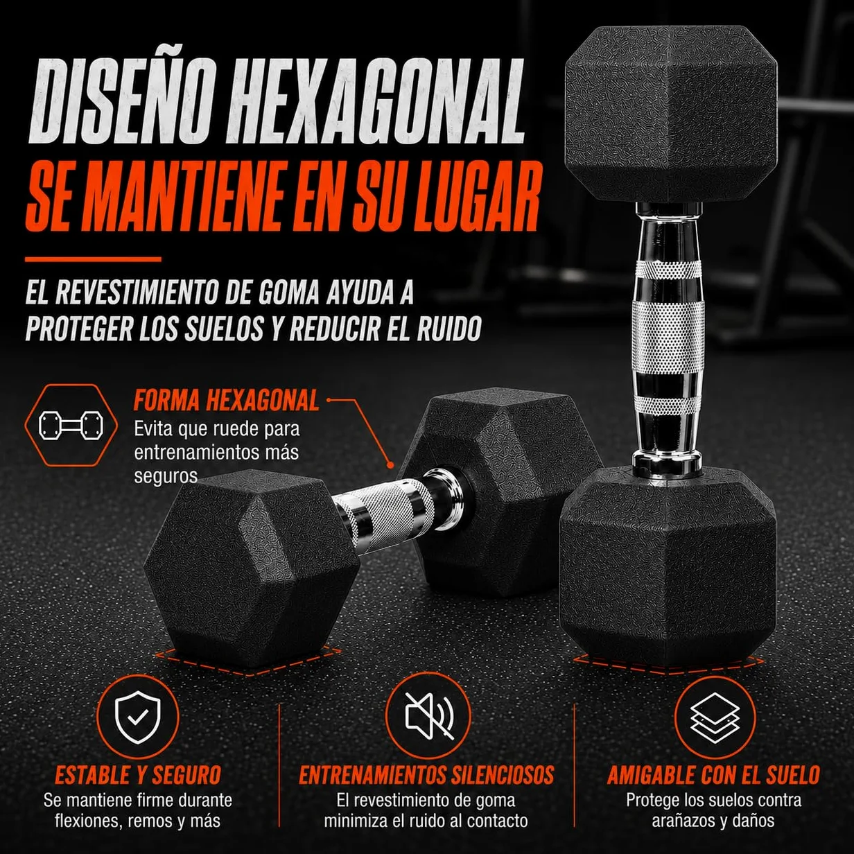 Mancuernas Hexagonales – Set de pesas y mancuernas de hierro fundido con recubrimiento de goma, para mujer y hombre, musculación fitness gimnasio en casa, 1/2/3/4/5/6/8/10 kg (par) y 12.5/15/20 kg
