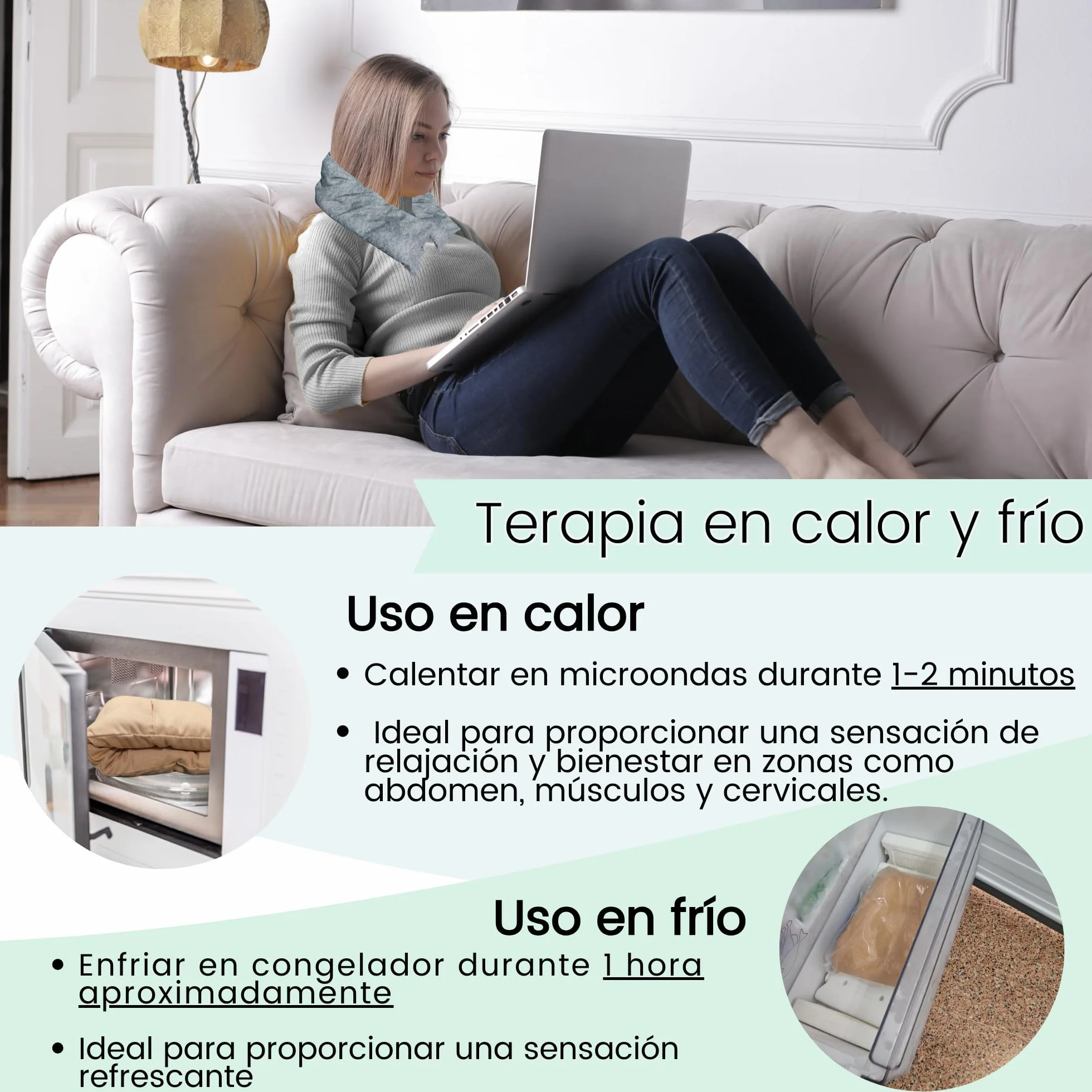 Saco Semillas Microondas Cervical Térmico 47x15cm 100% Algodón Bolsa Cojín Calor Frío Multiusos