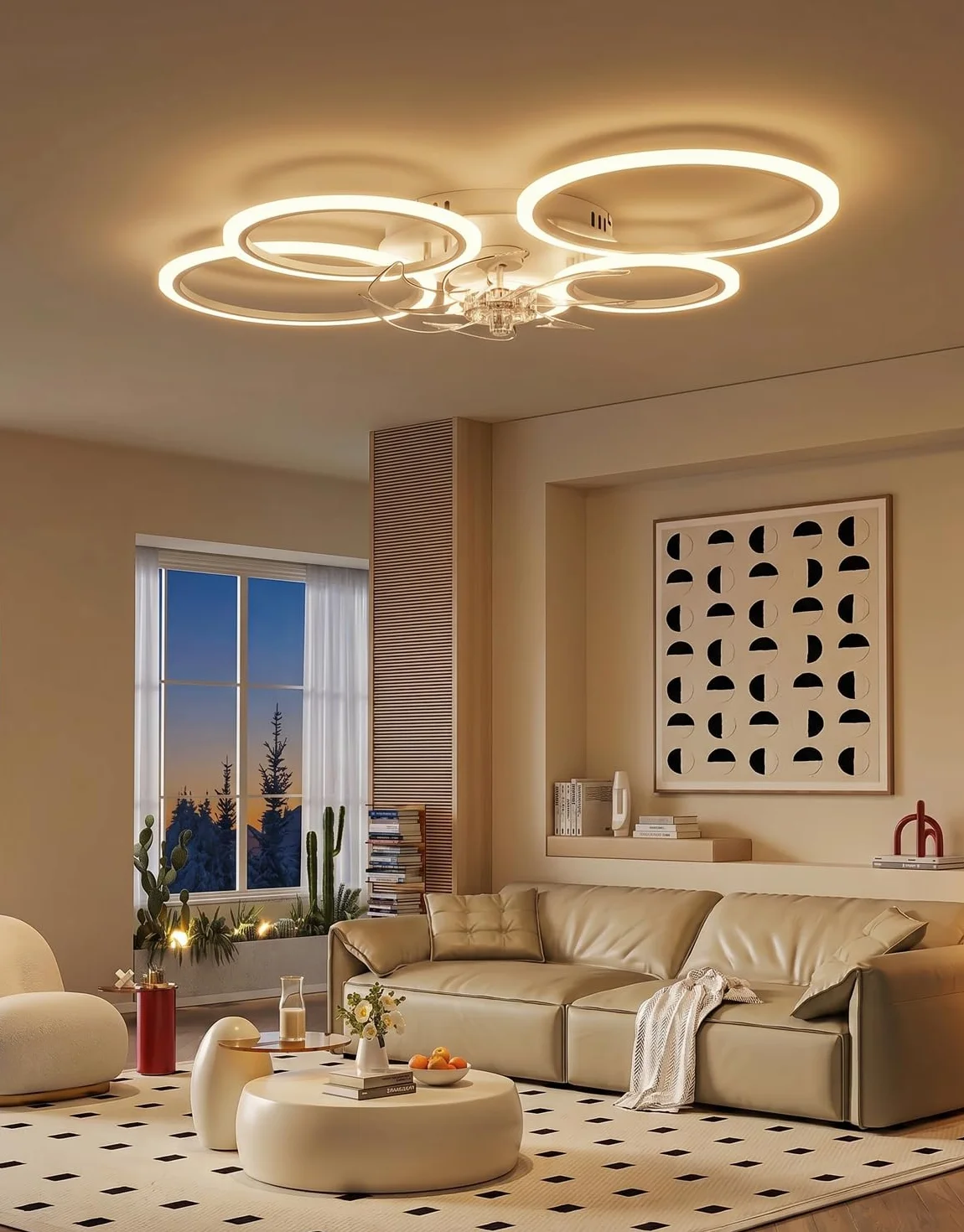 Lampara Ventilador Techo LED Compatible con Alexa, Google Assistant, Motor DC, 6 Velocidades, Silencioso