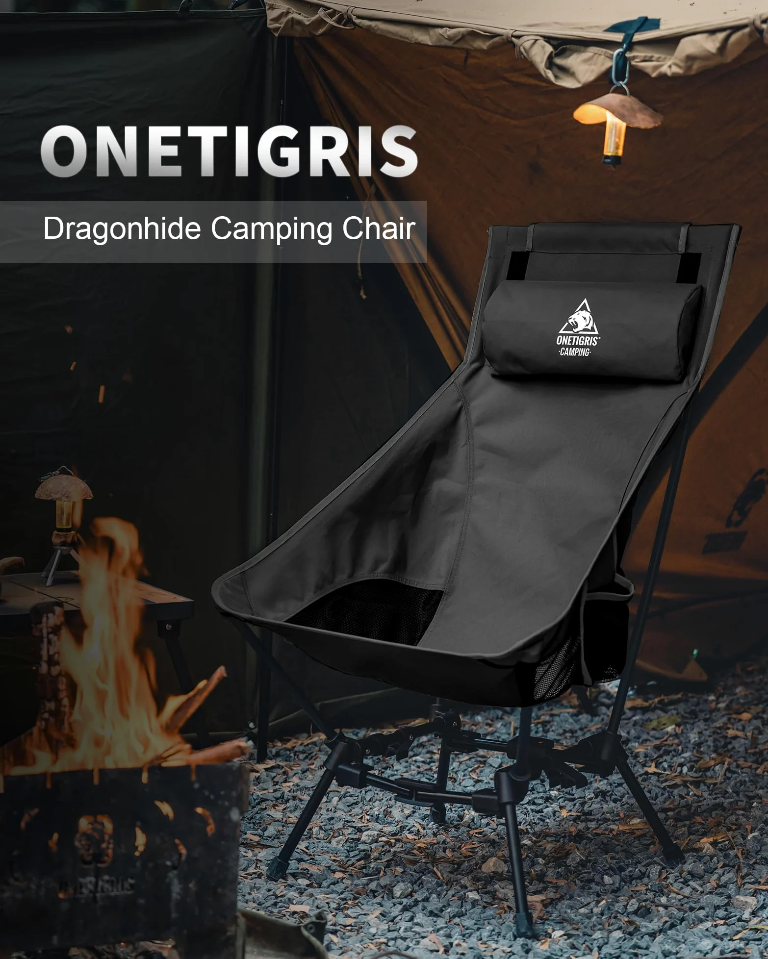 OneTigris Dragonhide - Silla de camping con diseño de almohada, cómoda silla plegable con asiento ampliado, capacidad de 275 libras