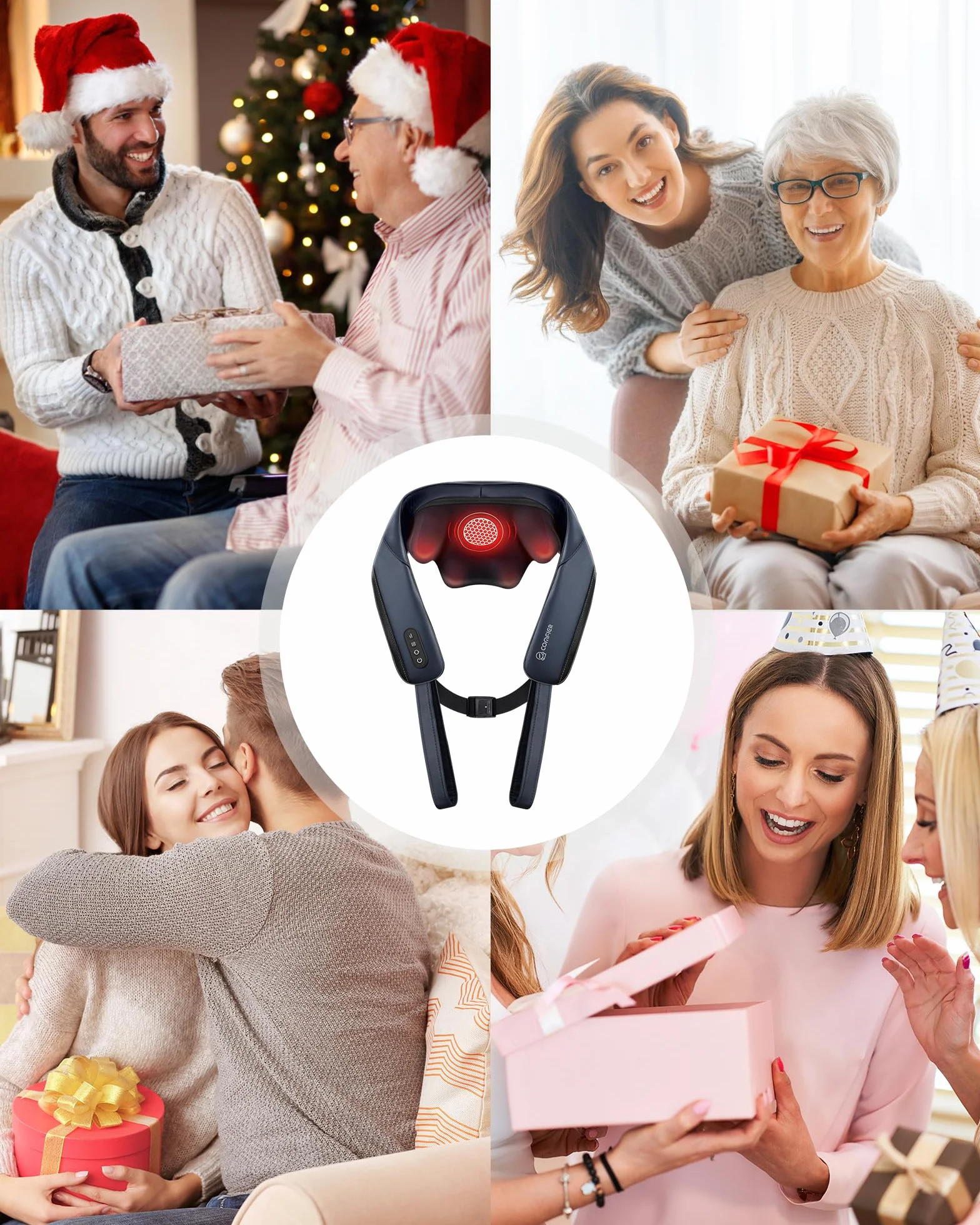COMFIER Masajeador Cervical Shiatsu con Calor, Inalámbrico, Calentamiento Grafeno, Cojín Masaje 4D Amasamiento, Regalo