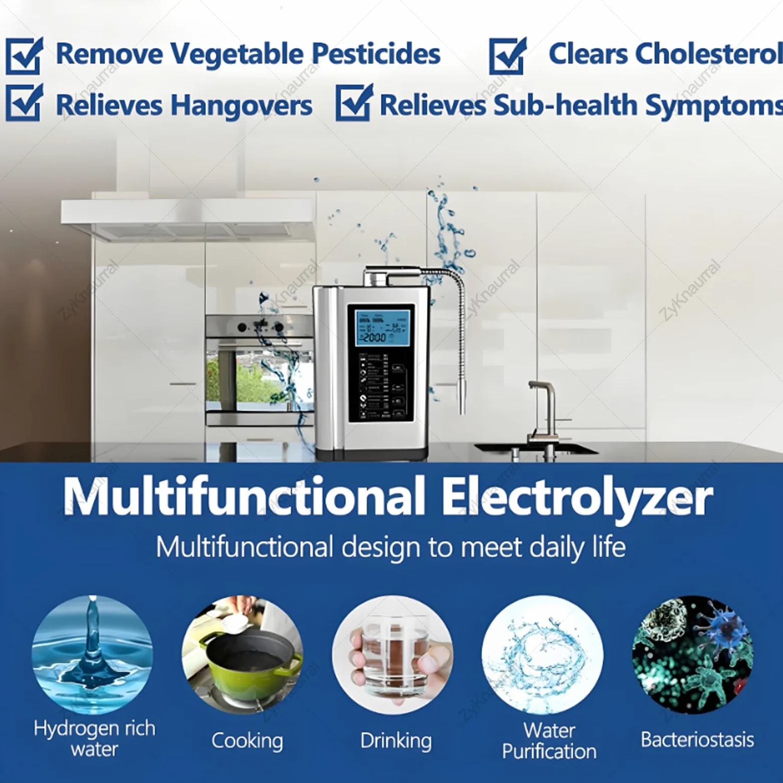 Máquina De Agua Electrolizada, Ionizador De Agua Alcalina De Ph 3.5-10.5, Valor De Orp Hasta -500 Mv, 8000 Litros Por Filtro, 7 Configuraciones De Calidad Del Agua, Limpieza Automática Silver