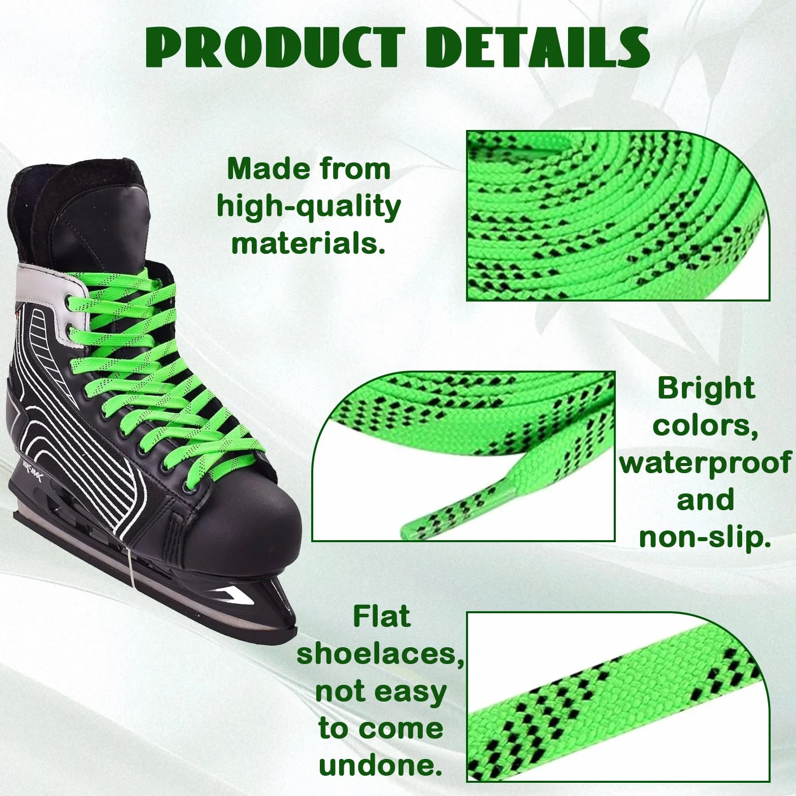 Cordones De Hockey sobre Hielo Verdes 244cm Cordones Planos Encerados Antideslizantes para Patinaje sobre Hielo Y Hockey En Línea, Cordón De Skate Encerado Resistente Al Agua