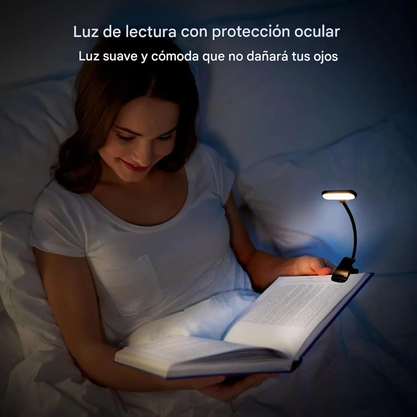 Lámpara portátil de lectura con pinza LED 5 luces, cuello flexible 360º, para noche cama escritorio infantil