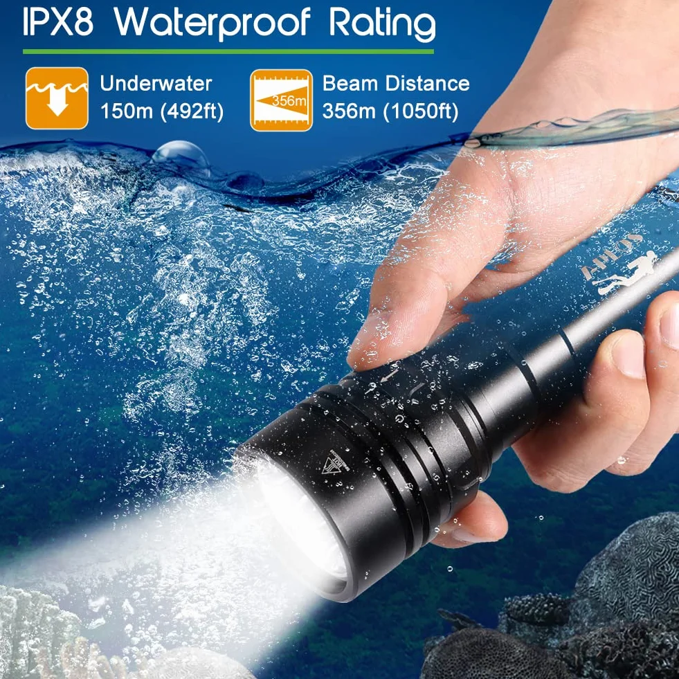 APLOS AP150 - Luz de buceo - 15000 lúmenes, resistente al agua hasta 150 m, potente linterna de buceo