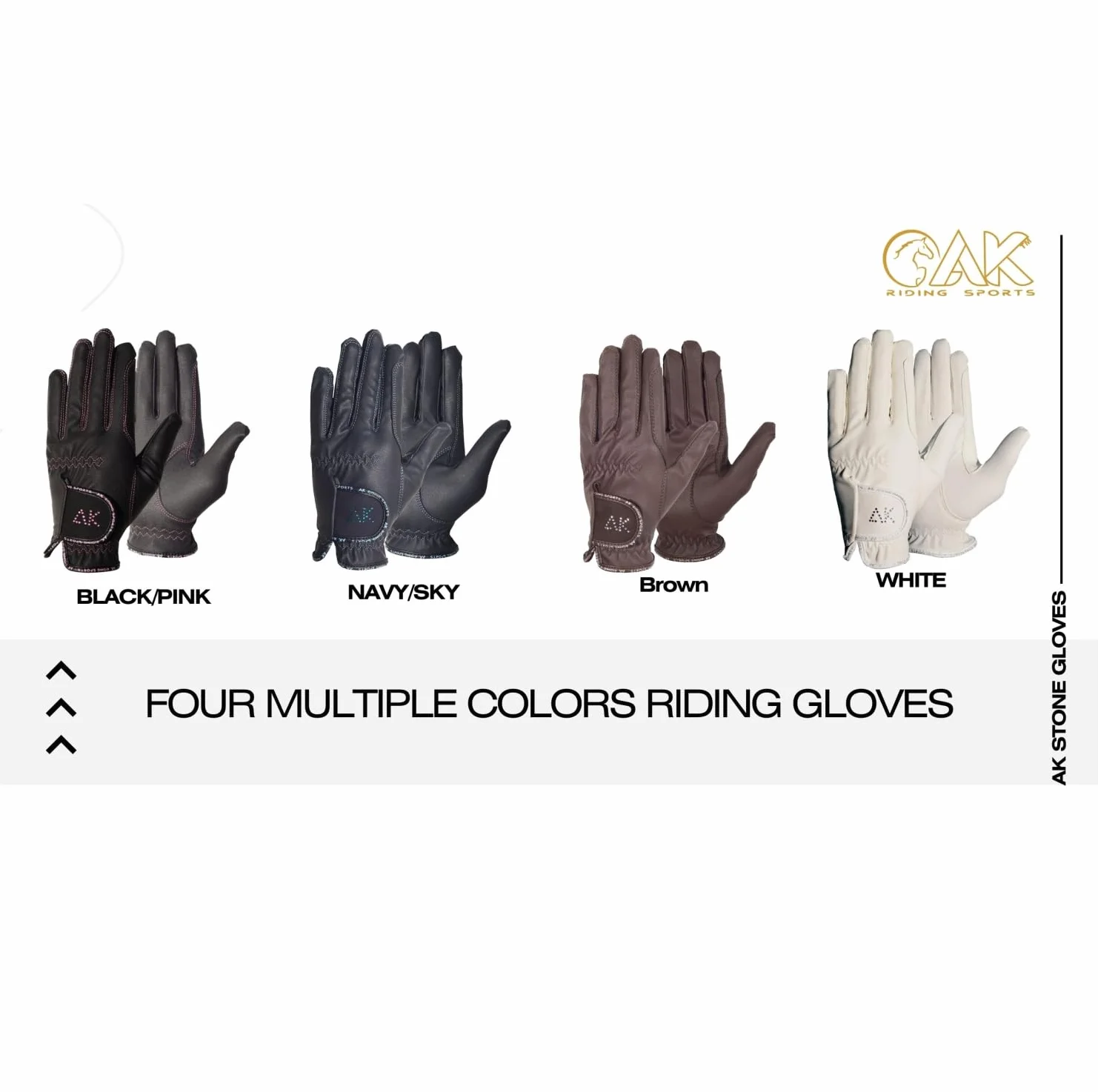 AK - Guantes de equitación para mujer, hombres y niños, con piedras