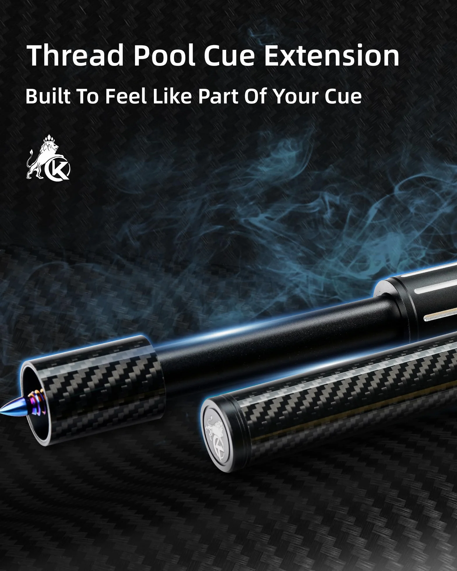 KONLLEN Pool Cue Extension Carbon Fiber Billiards Cue Extension with 3 Bumpers