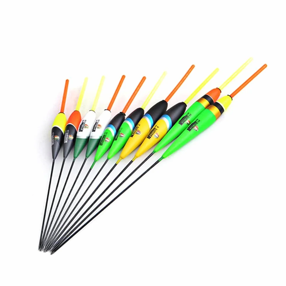 10Pcs Flotadores de Pesca Madera Abeto Juego Bobbers Herramientas