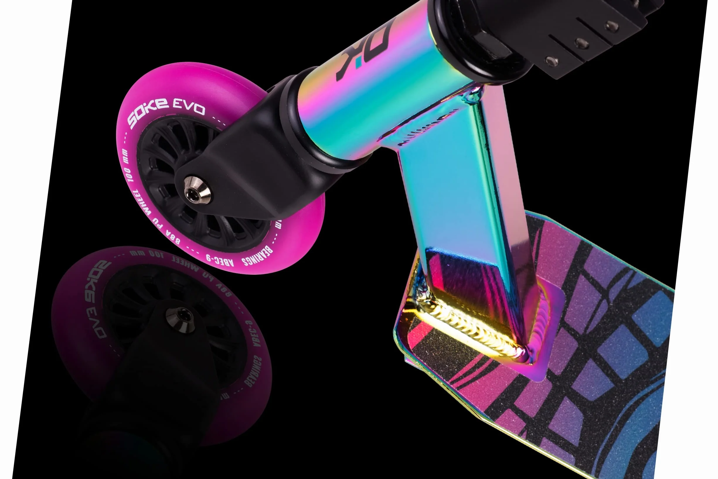 Soke Patinete Freestyle Trick Scooter 360° Manillar ABEC-9 Freno Flex Fender Black Neochrome Evo Street