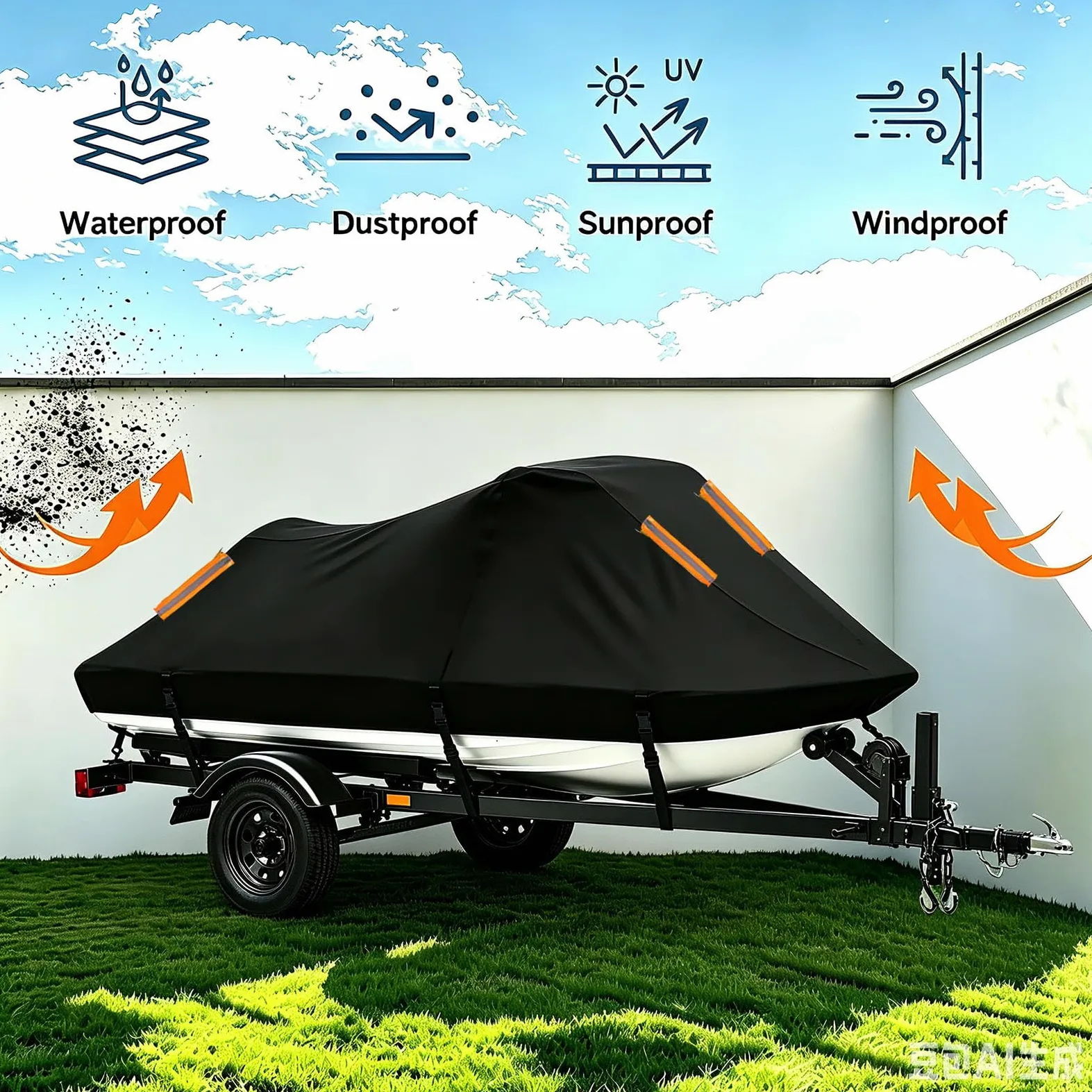 Funda para Jet Ski para Sea-Doo Wake 170 35TH 2026 | Tela Oxford 300D Resistente Rayos UV Viento Nieve Polvo, Antideslizantes,Moto de Agua 2-15 Plazas Protector Remolcable