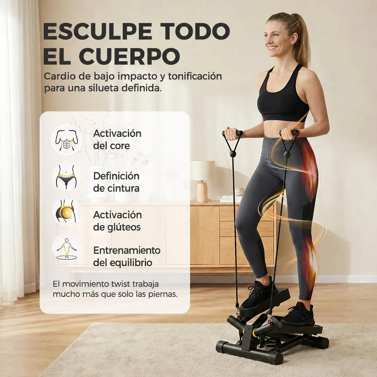 Niceday Twist Stepper Fitness Casa, Swing Stepper con Cuerdas Elásticas, Mini Stepper 2 en 1 con Pantalla LCD, Entrenador de Piernas y Brazos hasta 100 kg, Ideal para Ejercicio en Casa.
