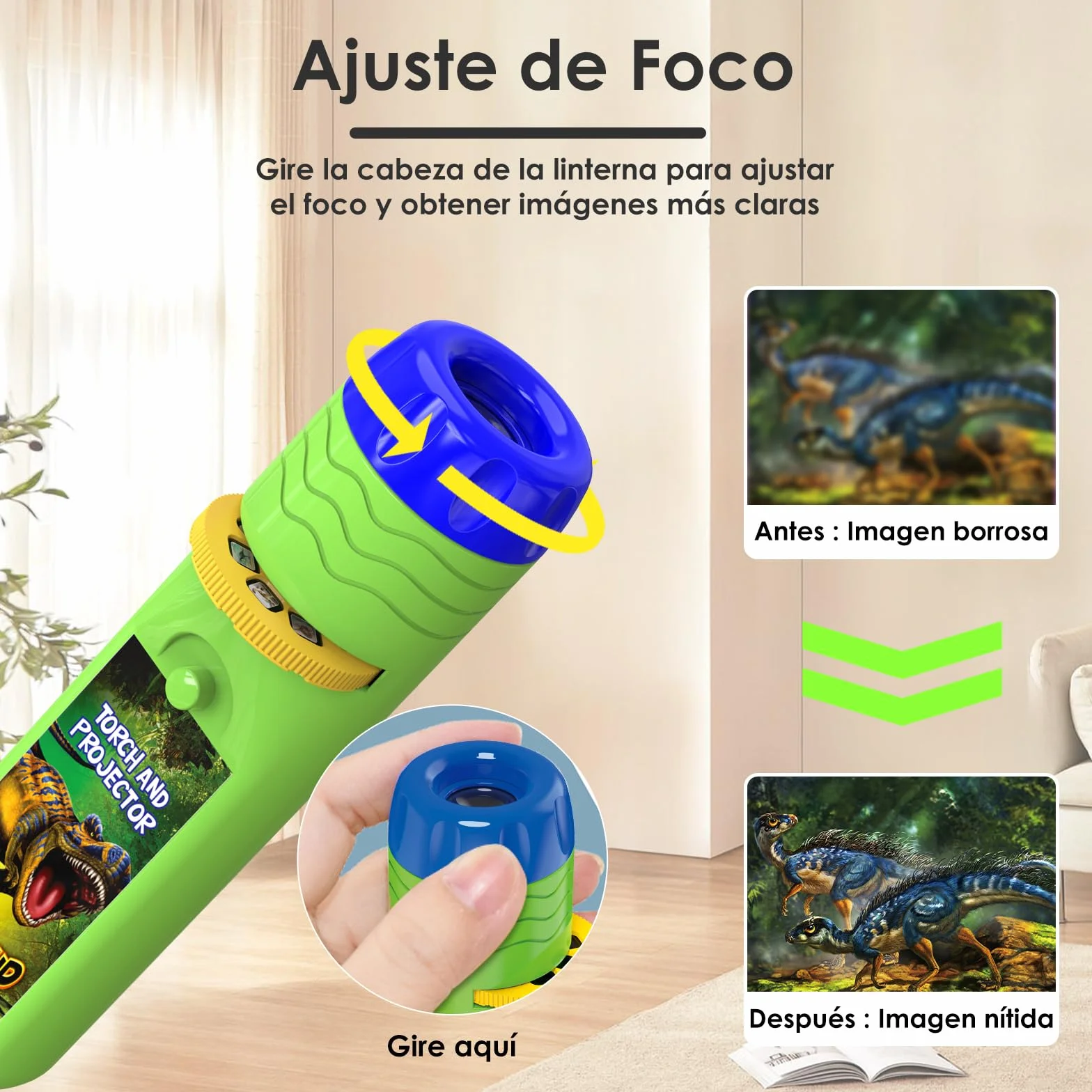 Pup Go Dinosaurio Linterna Proyector para Niños 3+ Años, 3 Discos 24 Imágenes, Juguete Educativo Ciencia