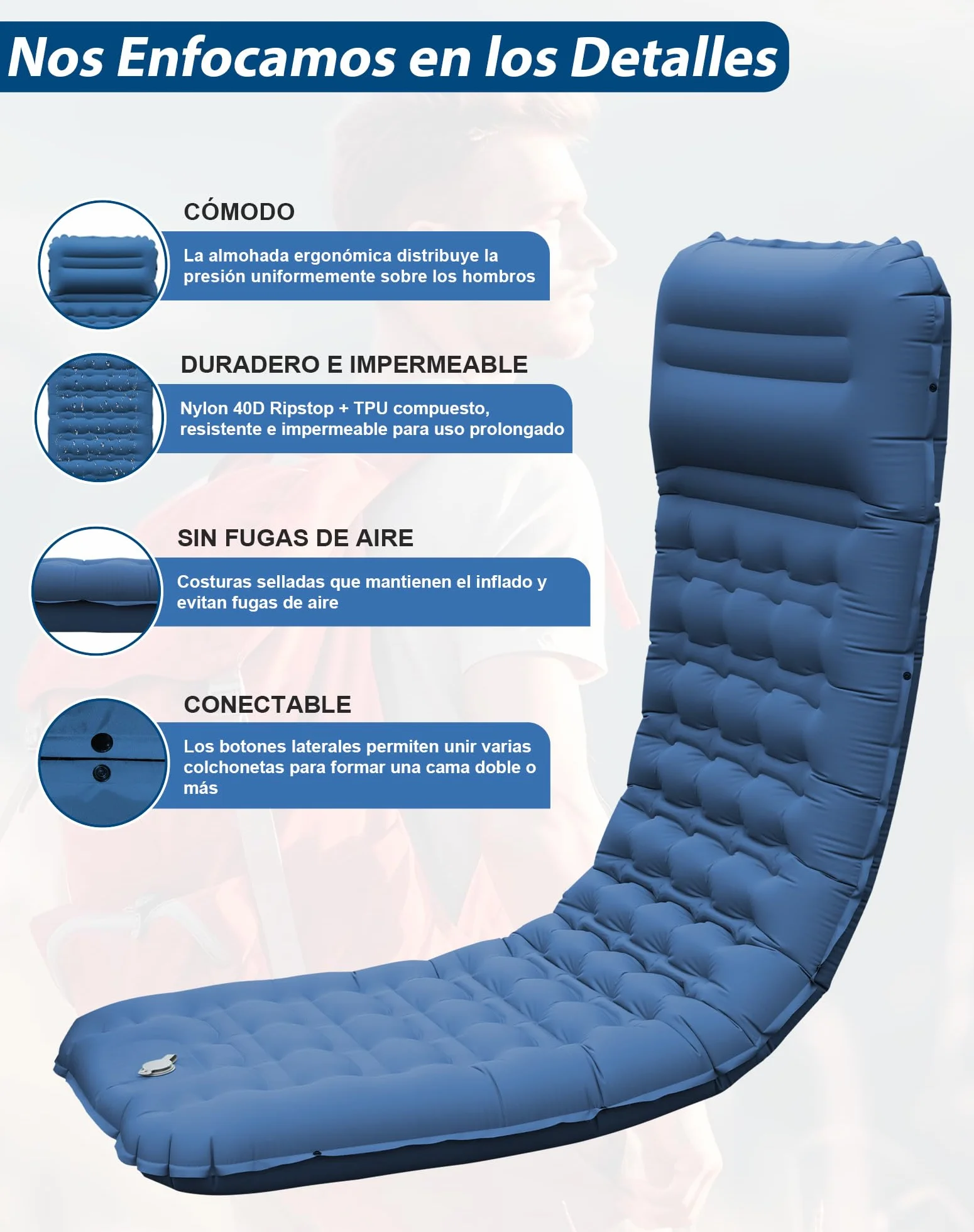 Esterilla Camping Hinchable 12cm, Colchón Trekking con Bomba de Pie y Almohada Integradas, Colchoneta Inflable Individual Ultraligero para Dormir, Tienda de Campaña, Acampada, Aire Libre