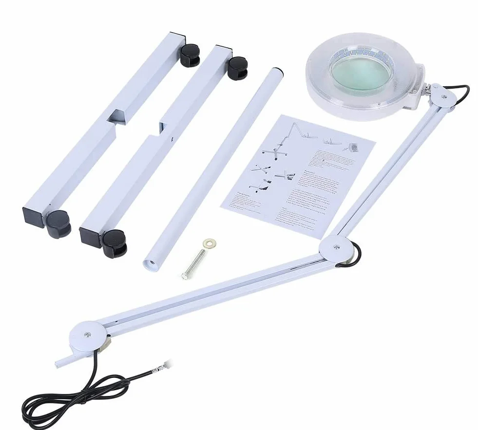Lámpara LED de suelo con lupa 8 dioptrías aumento brazo ajustable giratoria con ruedas GIRO