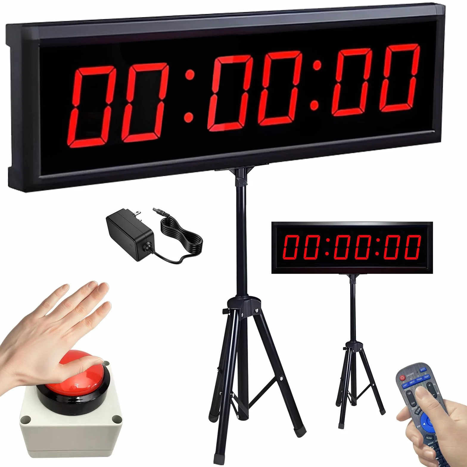 Temporizador de cuenta atrás, 2,3 pulgadas, con trípode, 6 dígitos, función de recuento de baja/alto, mando a distancia, cronómetro, reloj digital LED de 12/24 horas, adecuado para entrenamiento