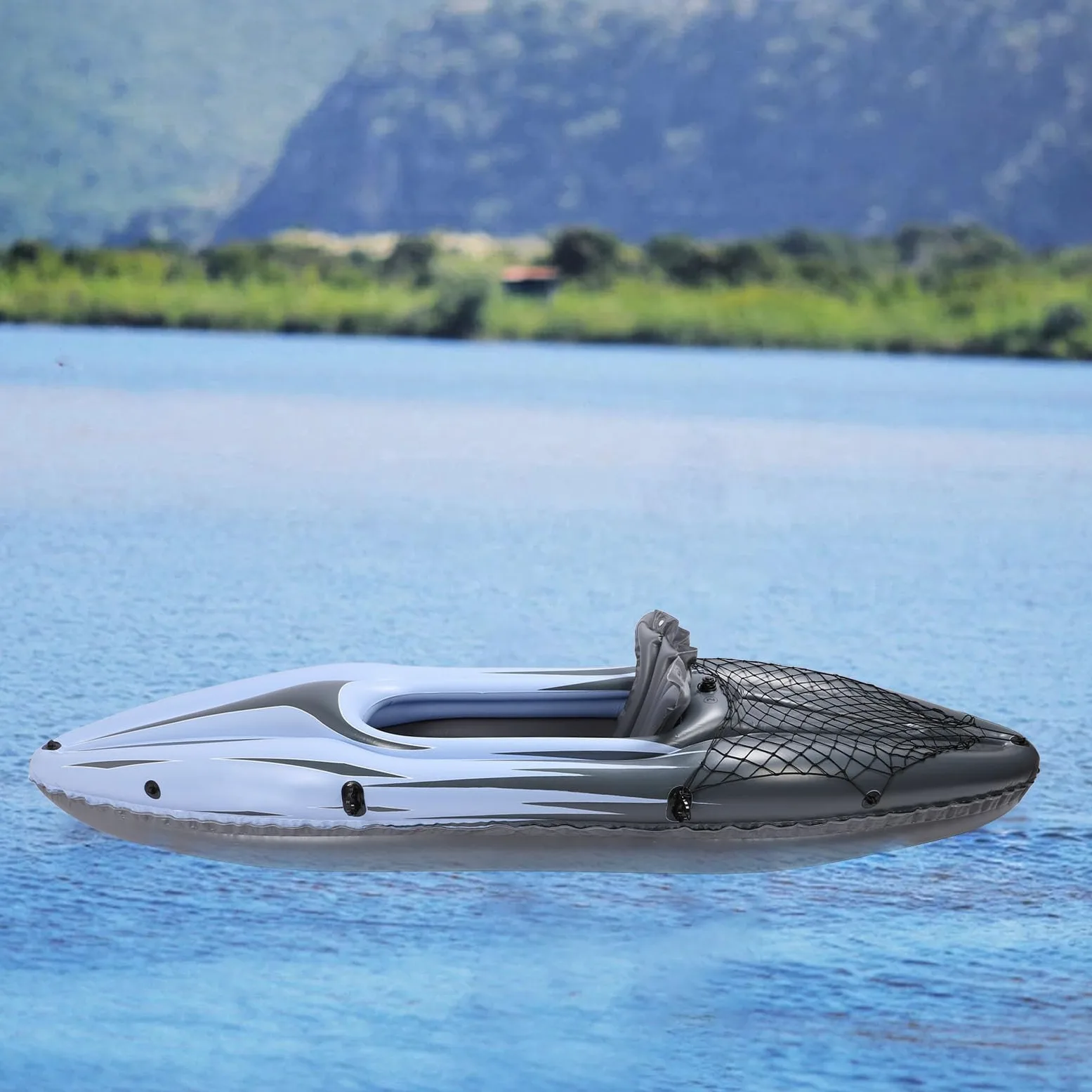 Kayak Hinchable, 1 Persona PVC UV Proof Kayak Hinchable Portátil con Bomba de Mano y Bolsa de Transporte rgonómico Alto Asiento de Espalda Fácil Plegable Blow Up Canoa Barco