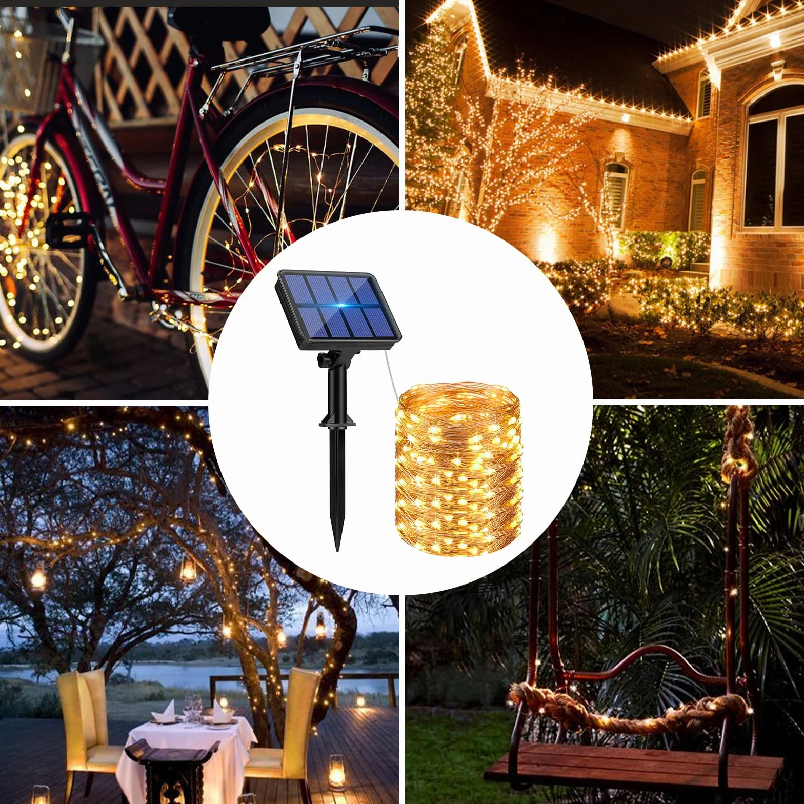 btfarm Guirnaldas Luces Exterior Solar 30M 300 LED 8 Modos Blanco Calido