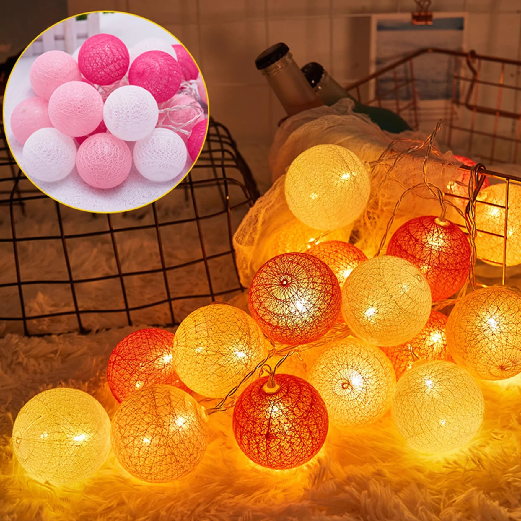 YeahBoom Guirlande Lumineuse Coton Boules 300CM 20LED Alimenté par Pile