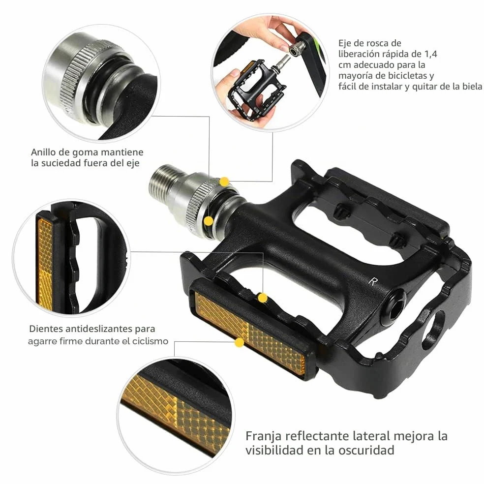 Lixada Pedales de Bicicleta de montaña Pedales de liberación rápida Pedal de Plataforma de Ciclismo MTB con Adaptador Extensor de Pedal (Opcional)