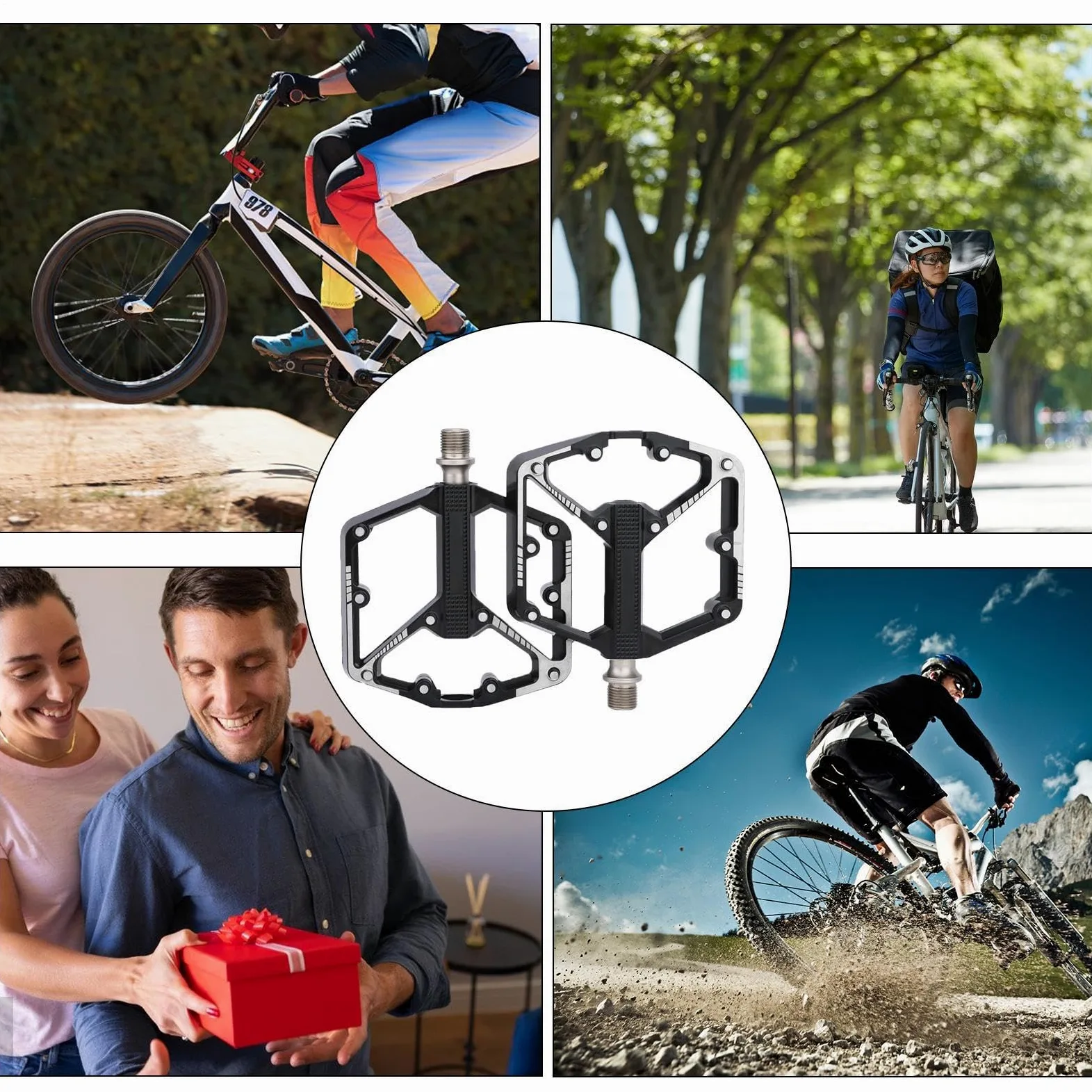 Pedales De Carretera | Rodamientos Suministros De Ciclismo Ligeros | Pedales Con Puntas Antideslizante | Para Hombres Mujeres Entrenamiento Al Aire Libre Ejercicio Viaje