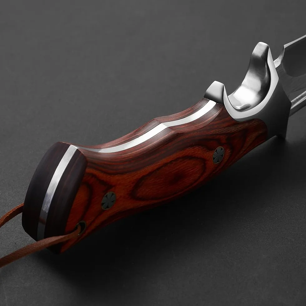 DRACHENADER cuchillo de cinturón cuchillo de supervivencia cuchillo de caza cuchillo grande, muy afilado bushcraft hoja fija con funda de cuero genuino, mango de madera