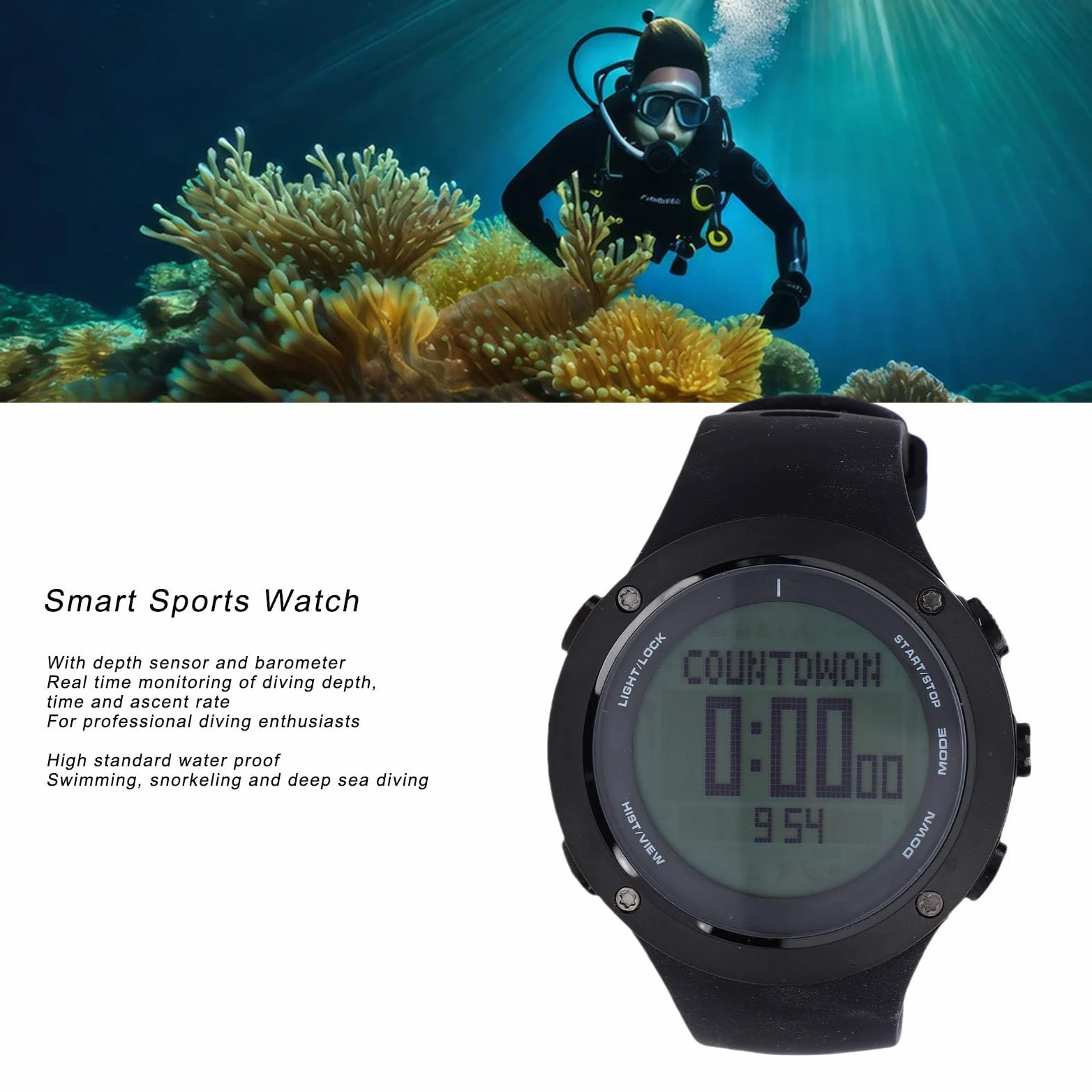Socobeta Reloj de Buceo Profesional a Prueba de Agua para Hombres, Sensor de Profundidad Preciso, Reloj Inteligente de Buceo para, Montañismo, Natación, Correr