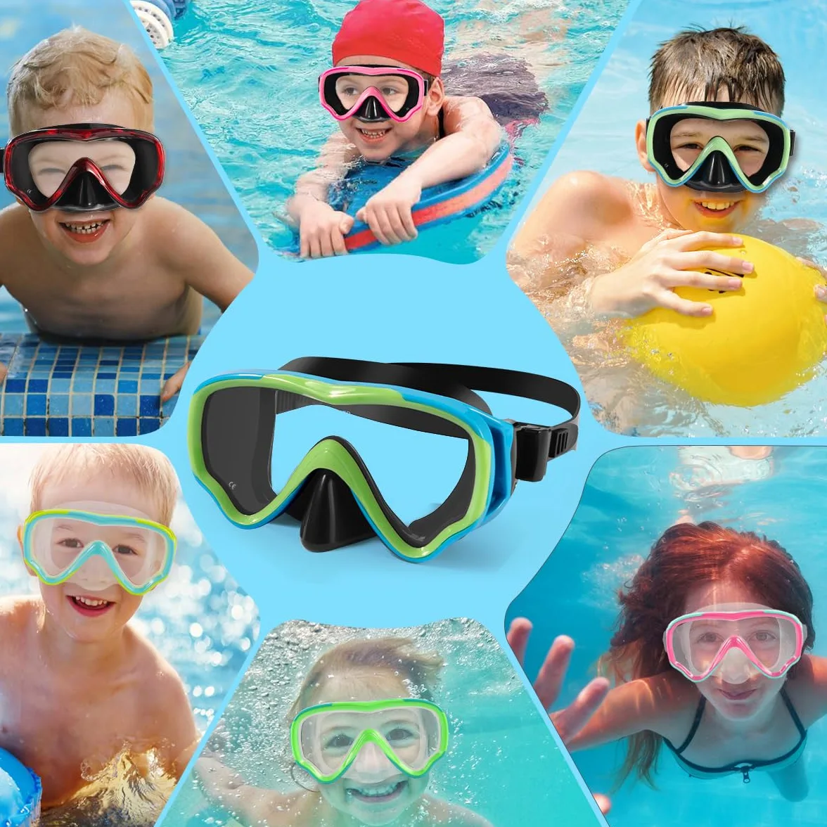 Máscara de buceo para niños, antivaho y antifugas, gafas de esnórquel, impermeables, duraderas, de vidrio templado para niños de 4 a 14 años de edad