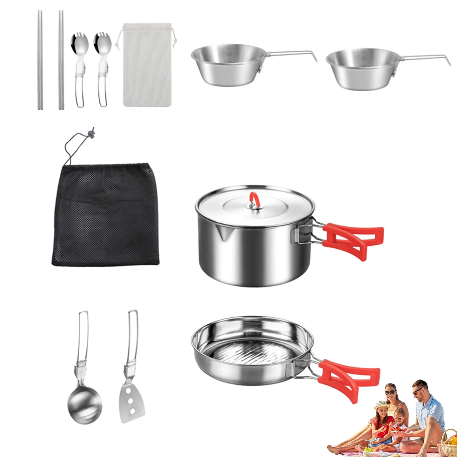 Set De Cocina Para Camping Equipo De Supervivencia Ligero Con Olla Sartén Y | Set De Olla Y Sartén Para Camping Para Acampar, Cocinar, Aire Libre, Senderismo, Pesca, Viaje