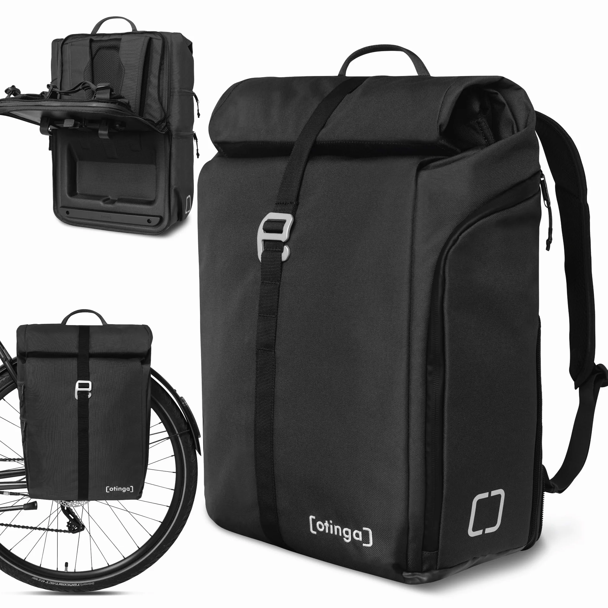 otinga® Flip V2 Mochila para bicicleta 34 L impermeable Negro