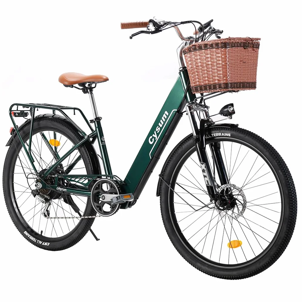 cysum Cityrun Bicicleta eléctrica, 26'' City Bici Elettrica para Mujer Adulta, E-Bike con 36v 10ah batería de Litio autonomía 80km, 250w Motor 25km/h,7 velocidades de transmisión de Engranajes